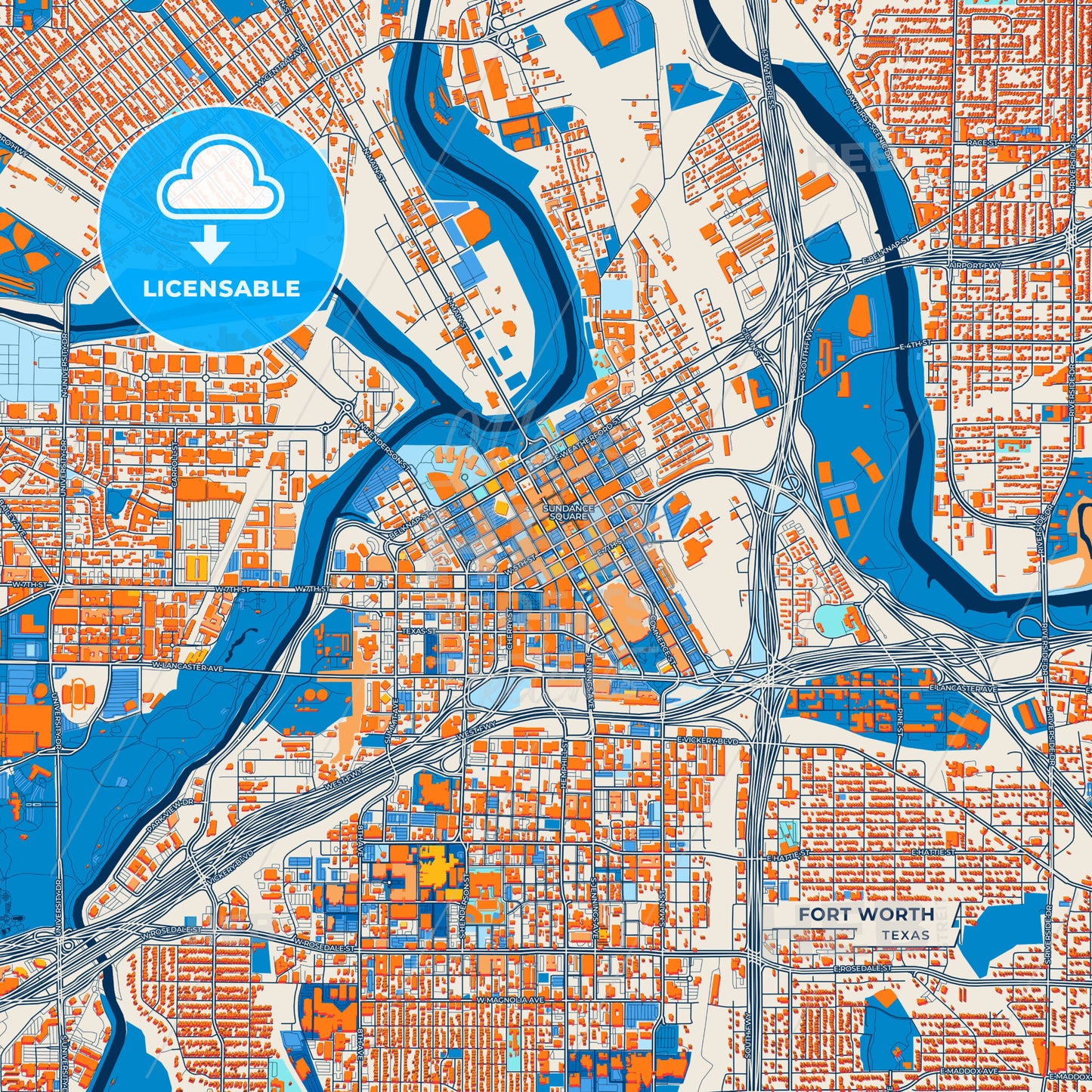 Canvas Print Template of Fort Worth Street Map