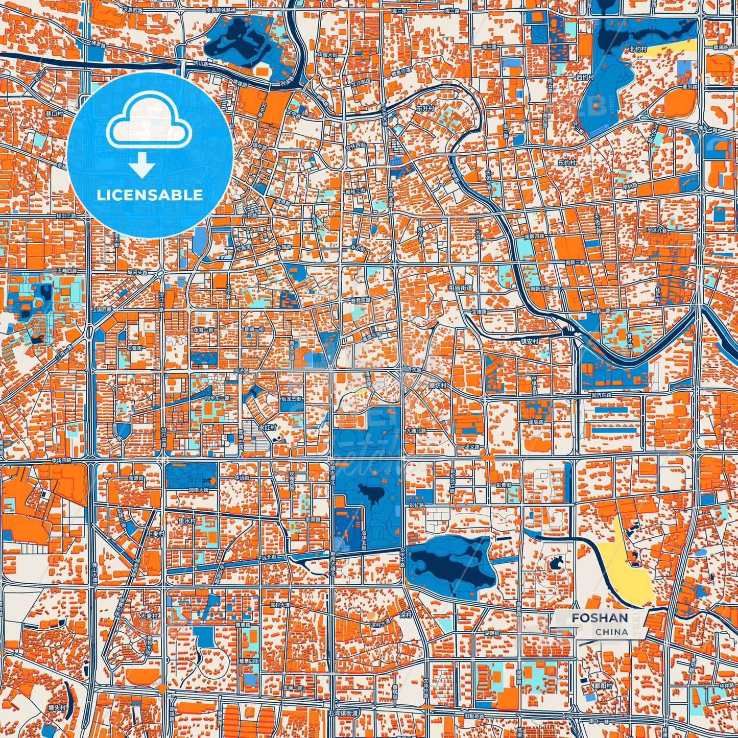 Canvas Print Template of Foshan Street Map