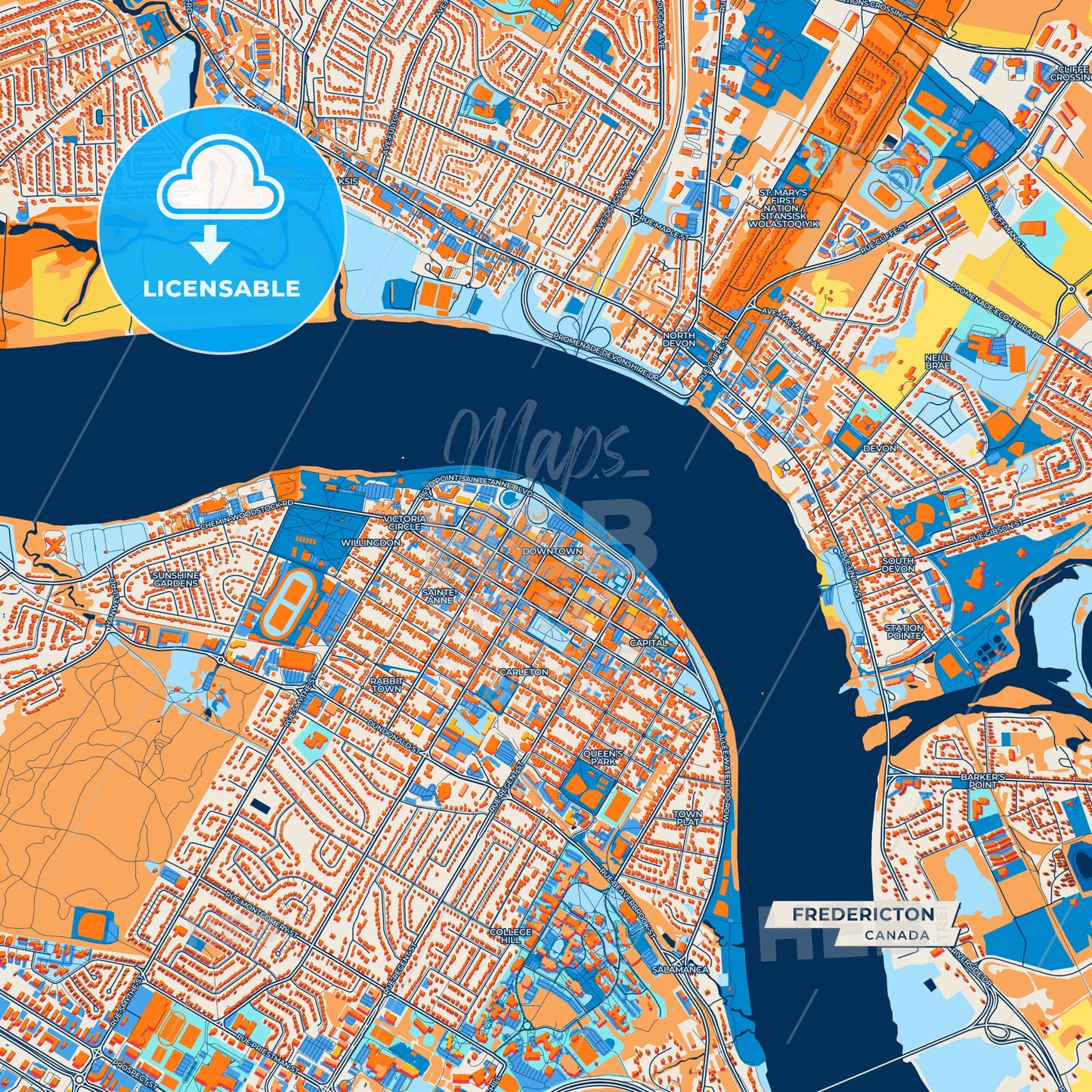 Canvas Print Template of Fredericton Street Map
