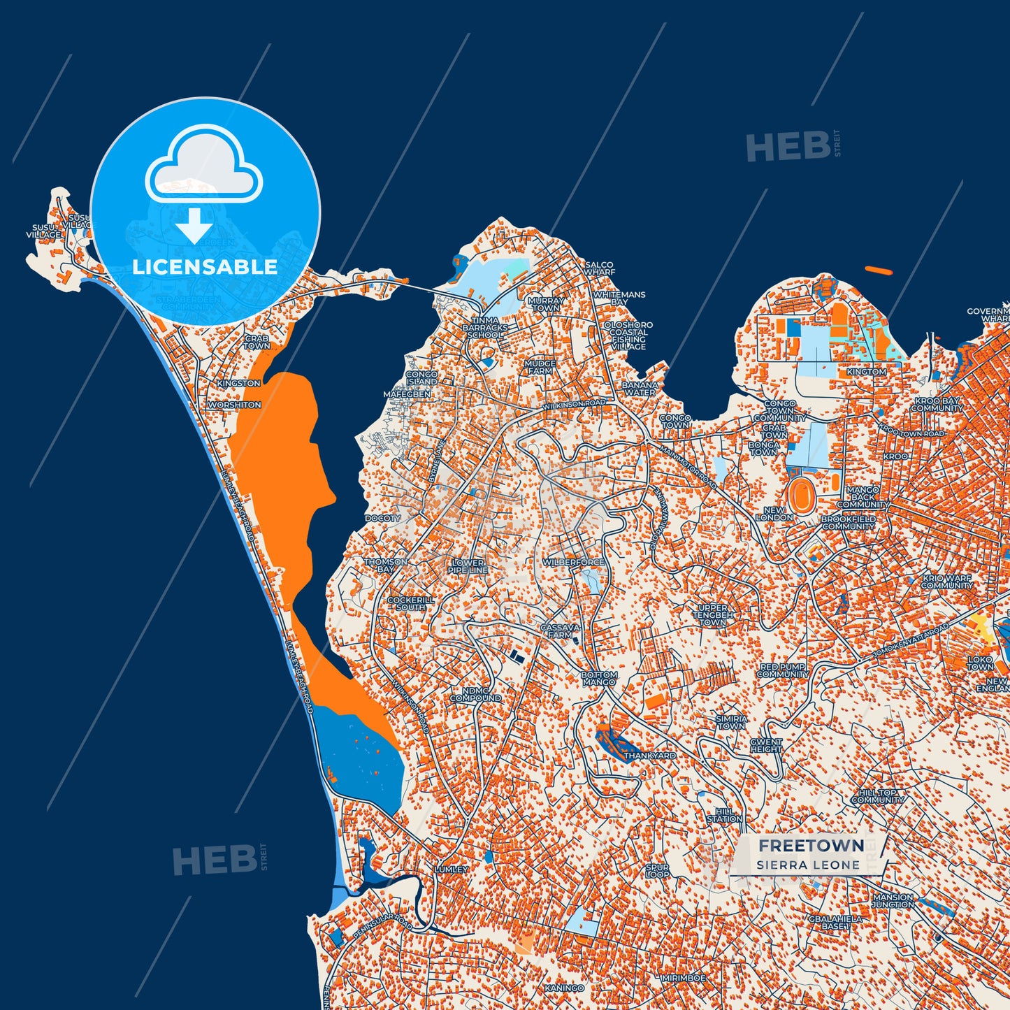 Canvas Print Template of Freetown Street Map