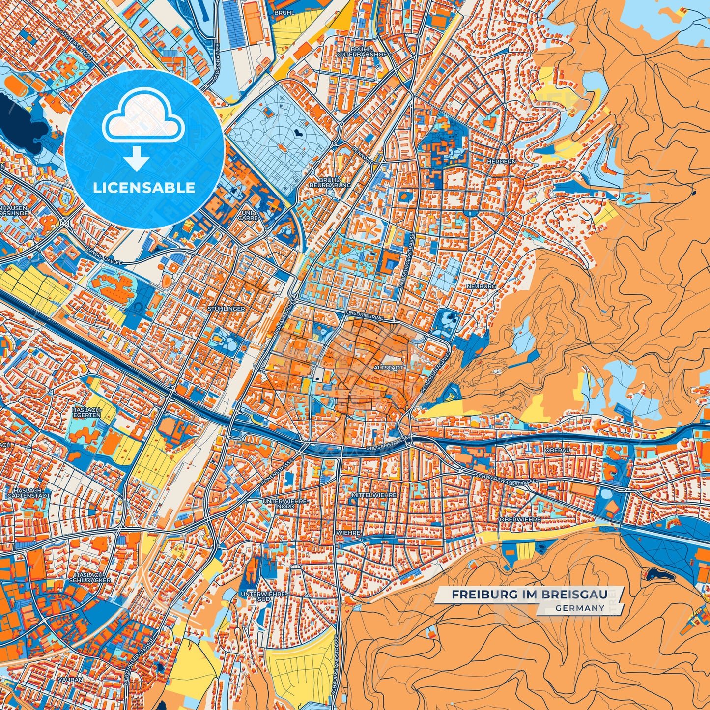 Canvas Print Template of Freiburg im Breisgau Street Map