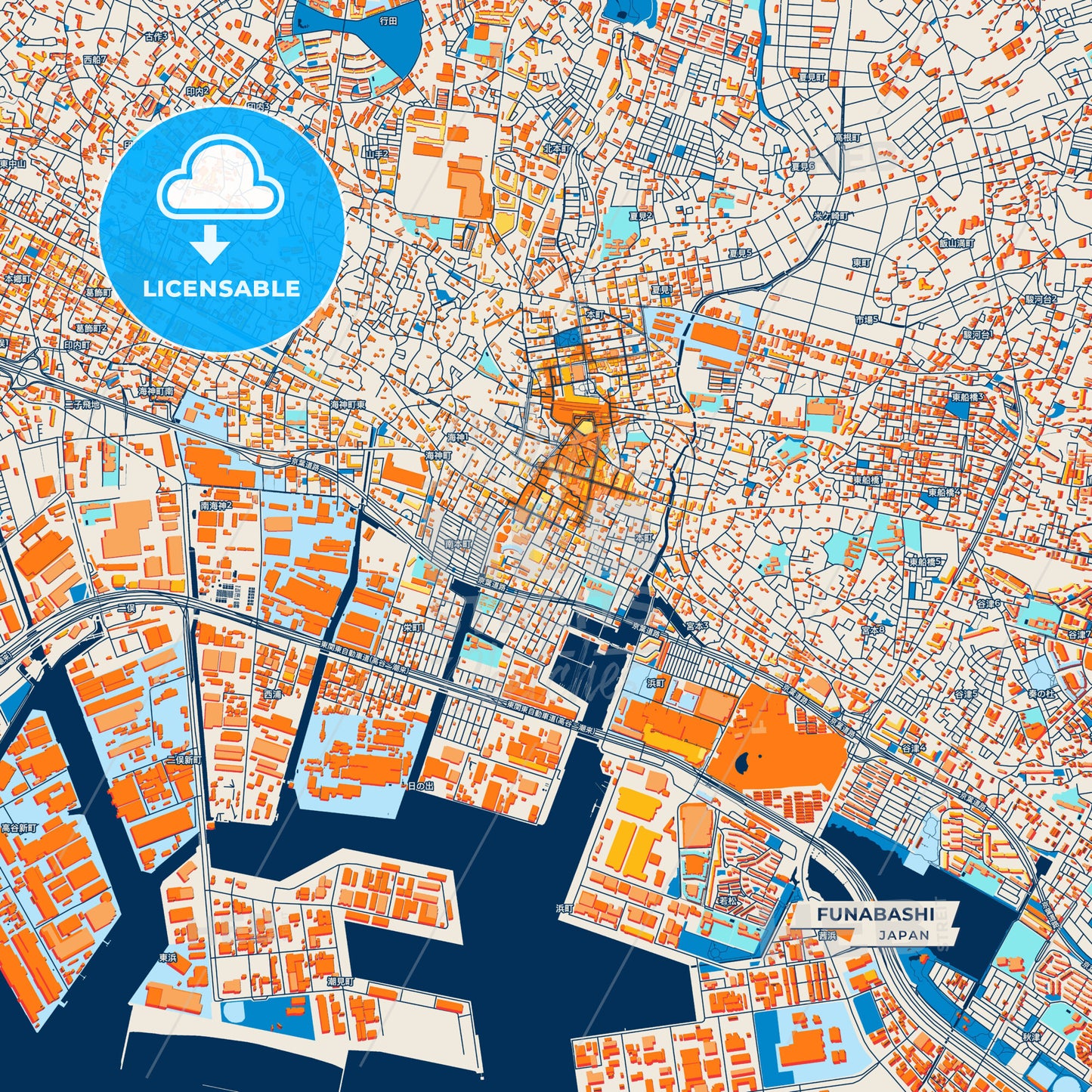 Canvas Print Template of Funabashi Street Map