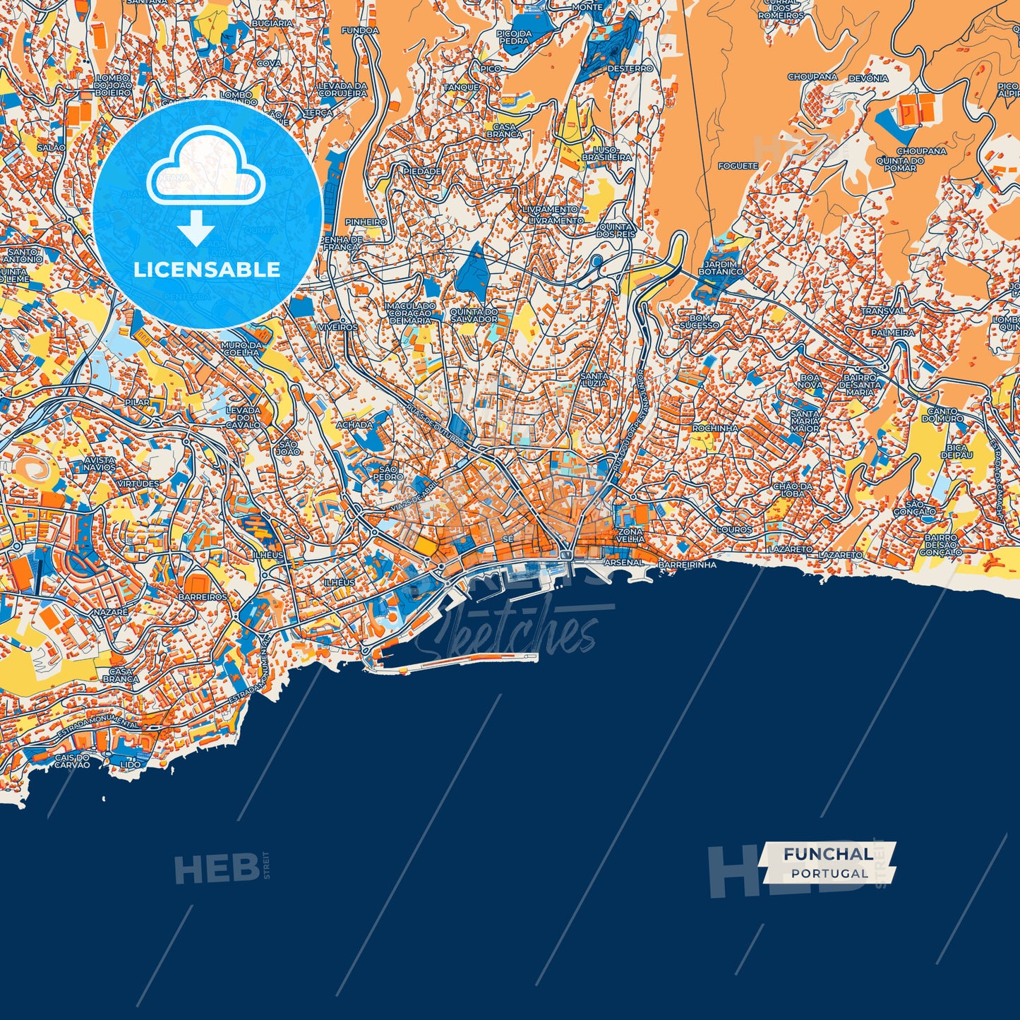 Canvas Print Template of Funchal Street Map