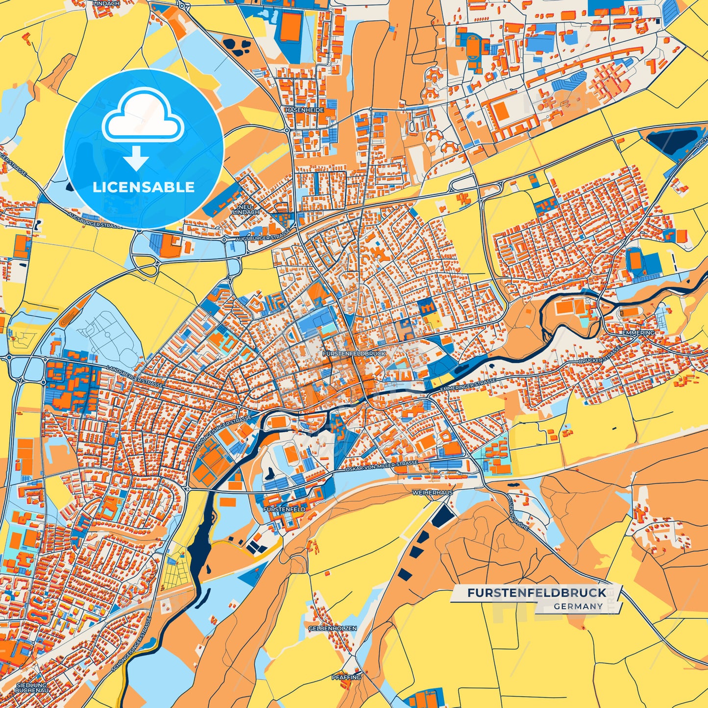 Canvas Print Template of Furstenfeldbruck Street Map