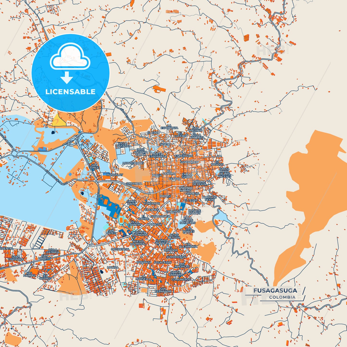 Canvas Print Template of Fusagasuga Street Map