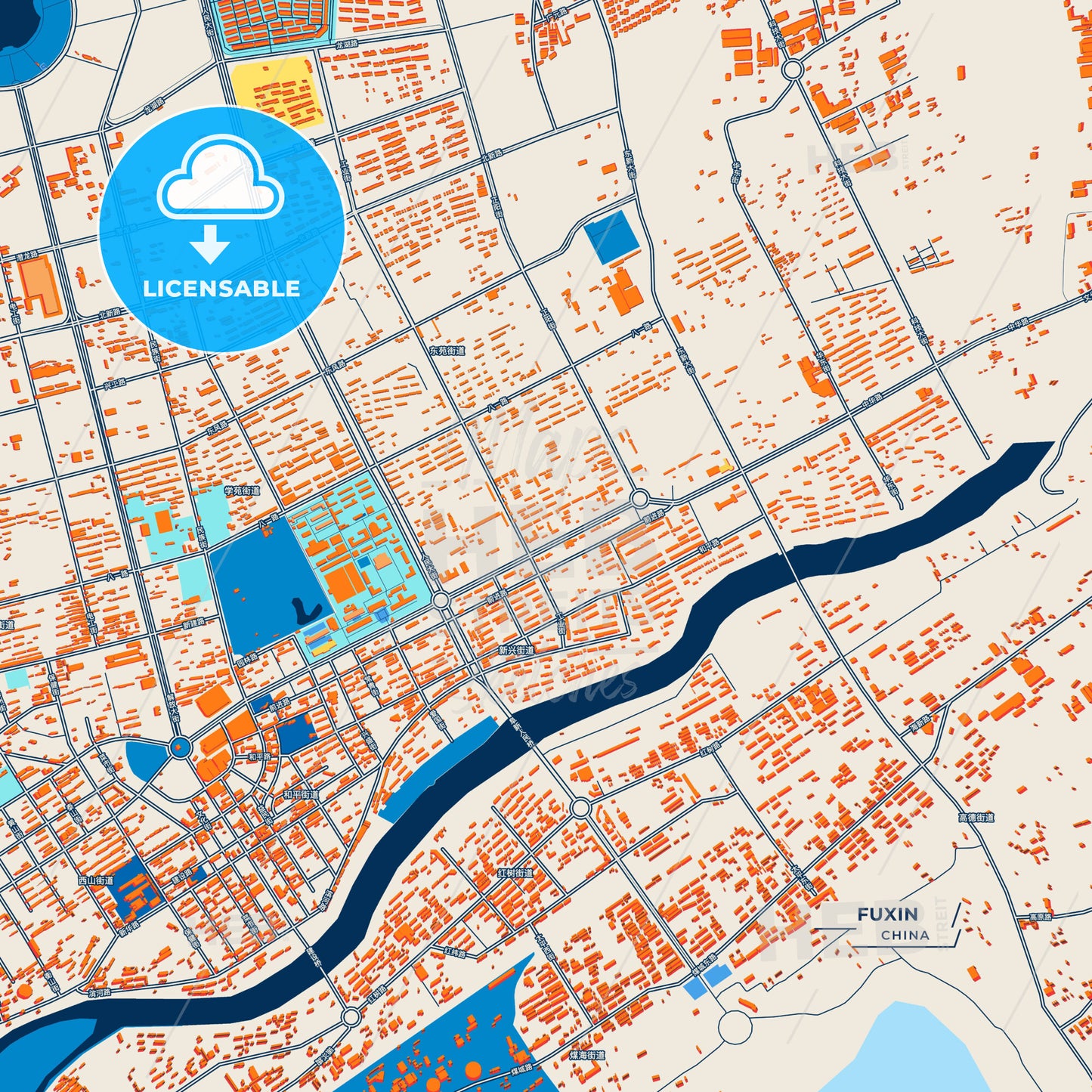 Canvas Print Template of Fuxin Street Map