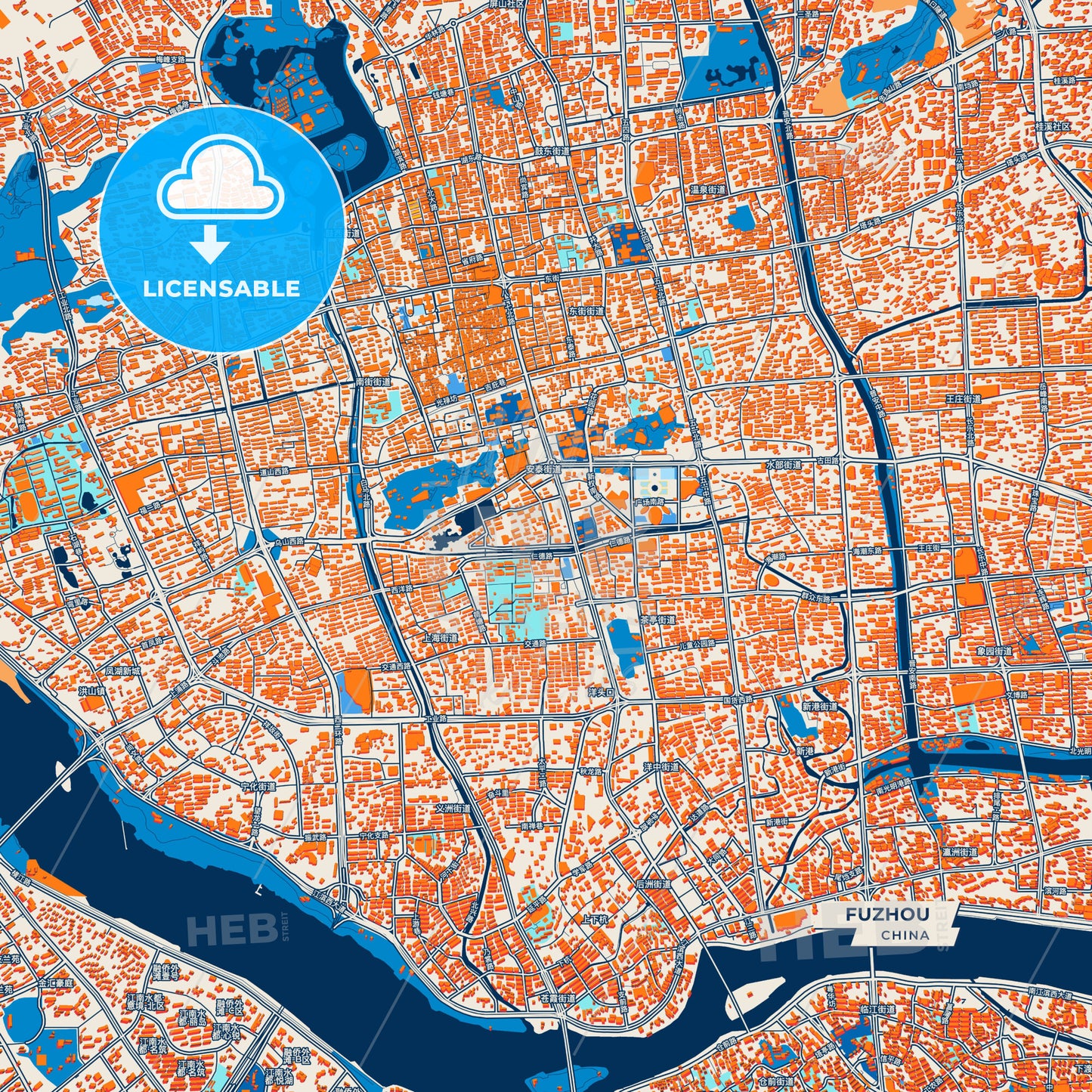 Canvas Print Template of Fuzhou Street Map