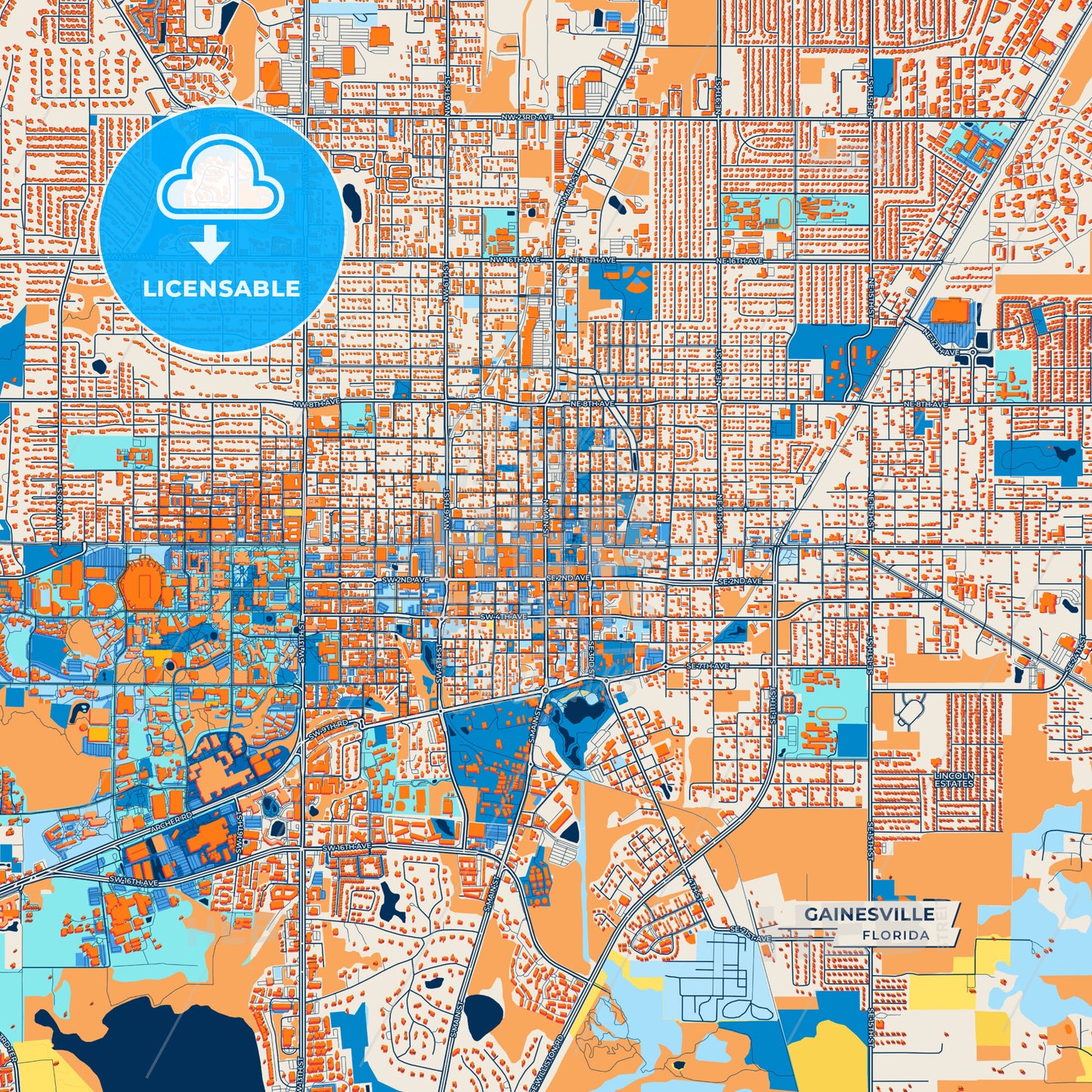 Canvas Print Template of Gainesville Street Map