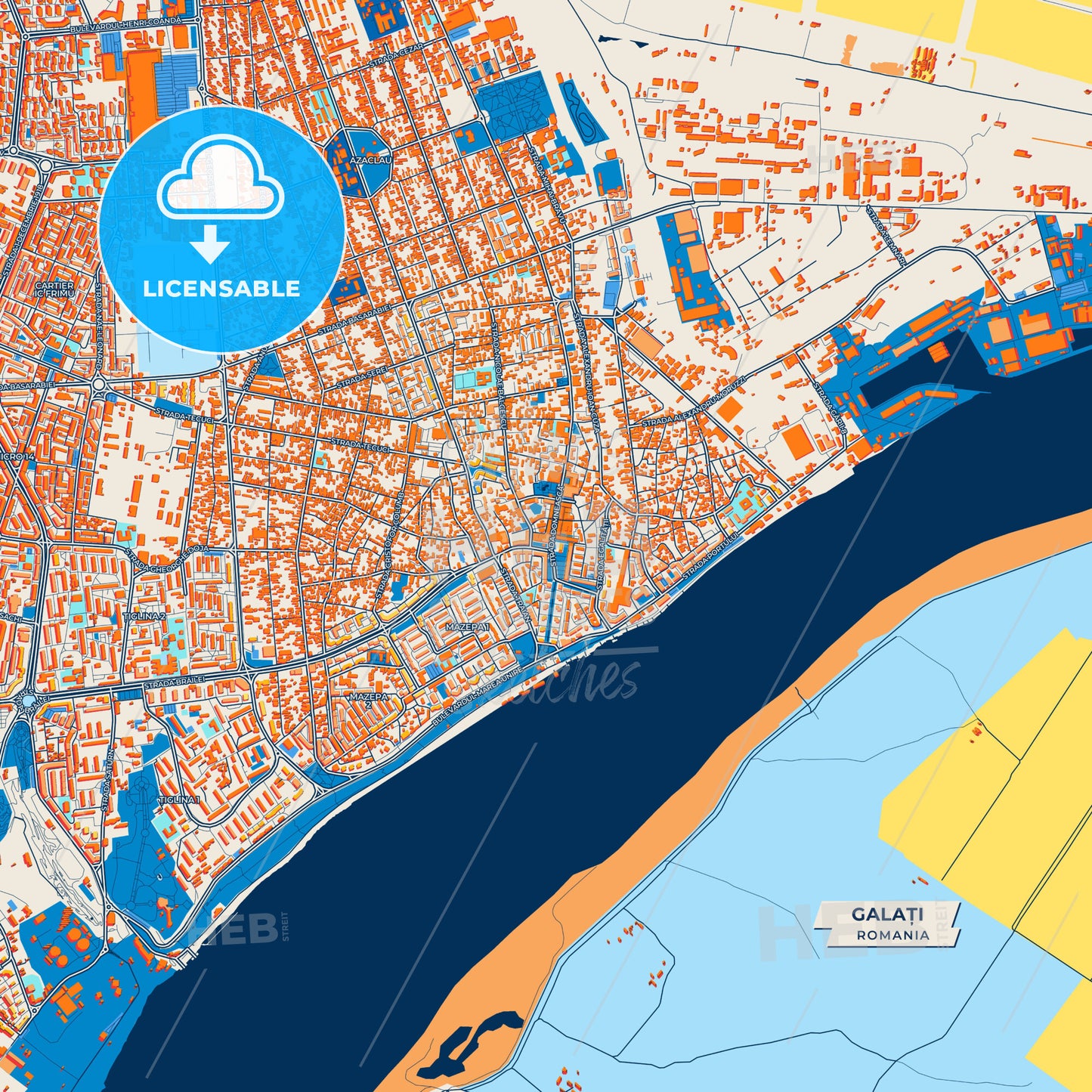 Canvas Print Template of Galați Street Map