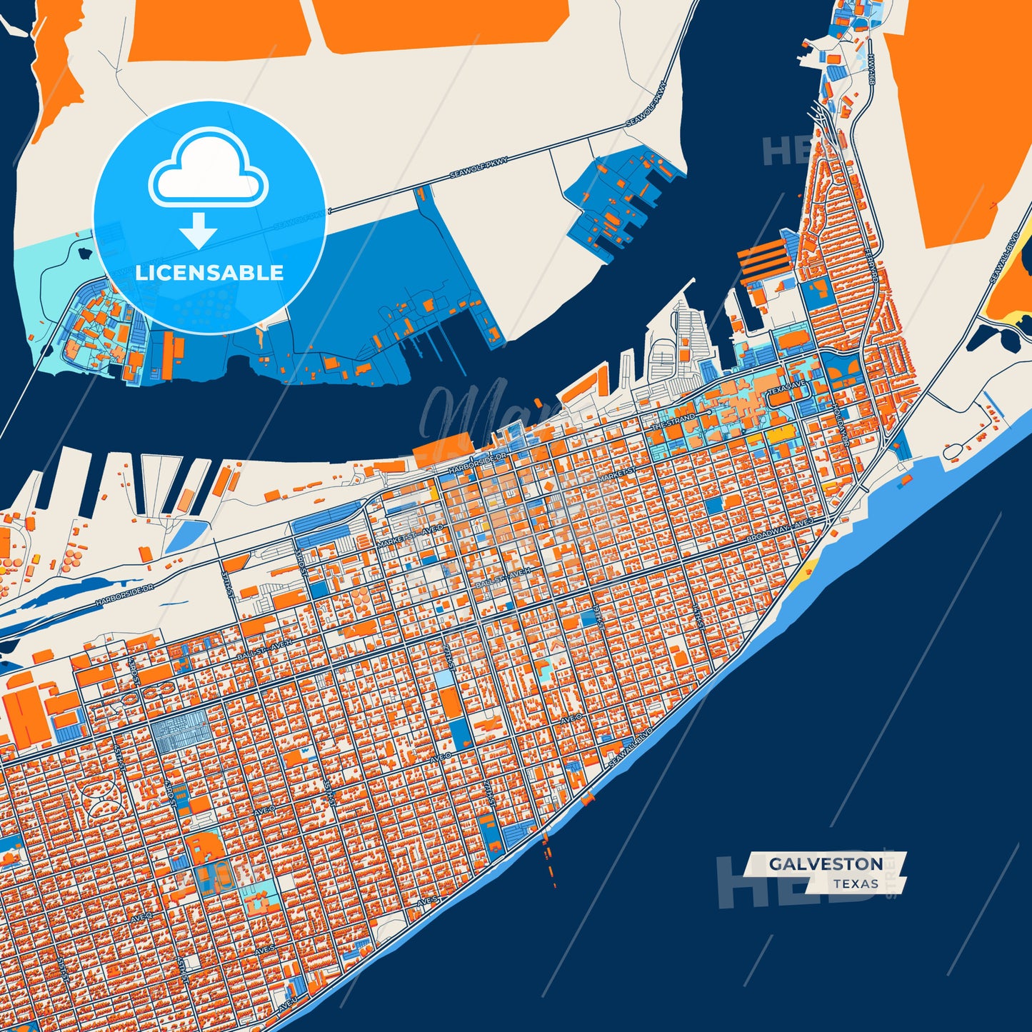 Canvas Print Template of Galveston Street Map