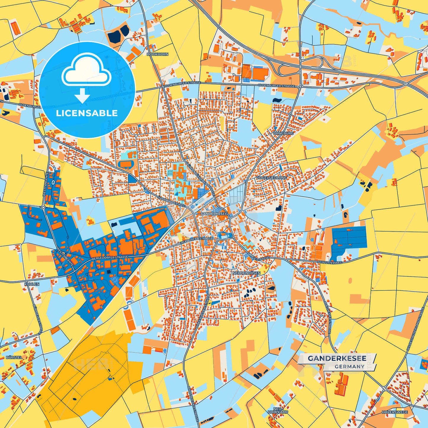 Canvas Print Template of Ganderkesee Street Map