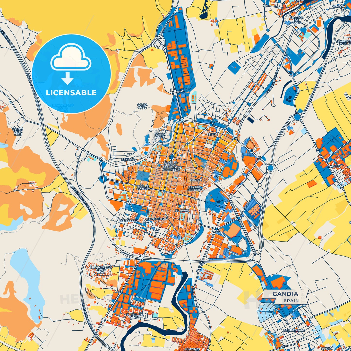 Canvas Print Template of Gandia Street Map