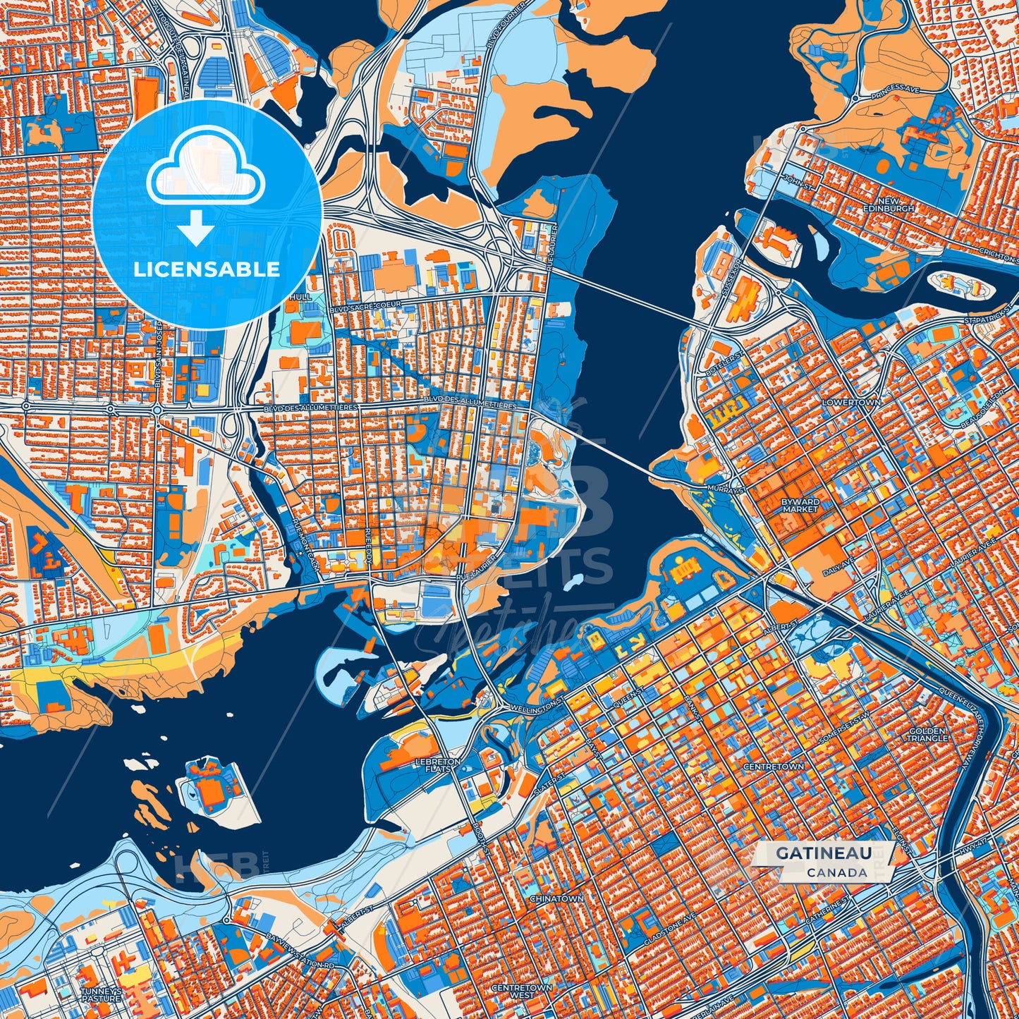 Canvas Print Template of Gatineau Street Map