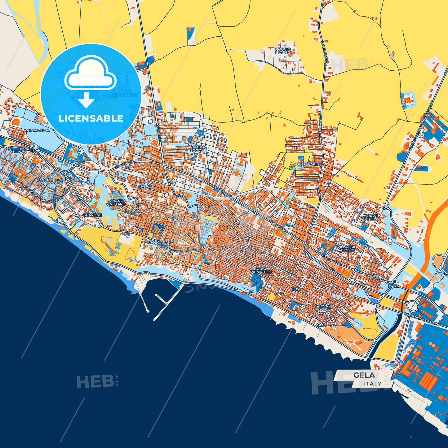 Canvas Print Template of Gela Street Map
