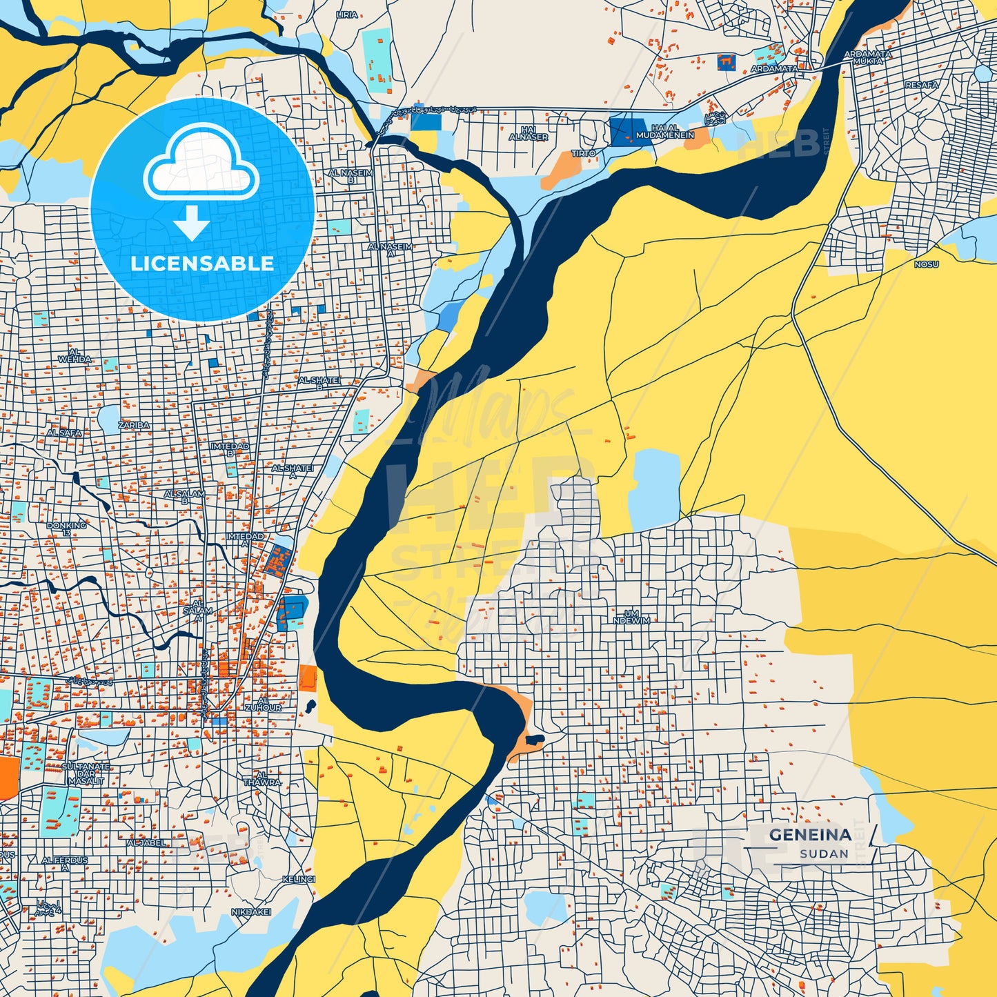 Canvas Print Template of Geneina Street Map