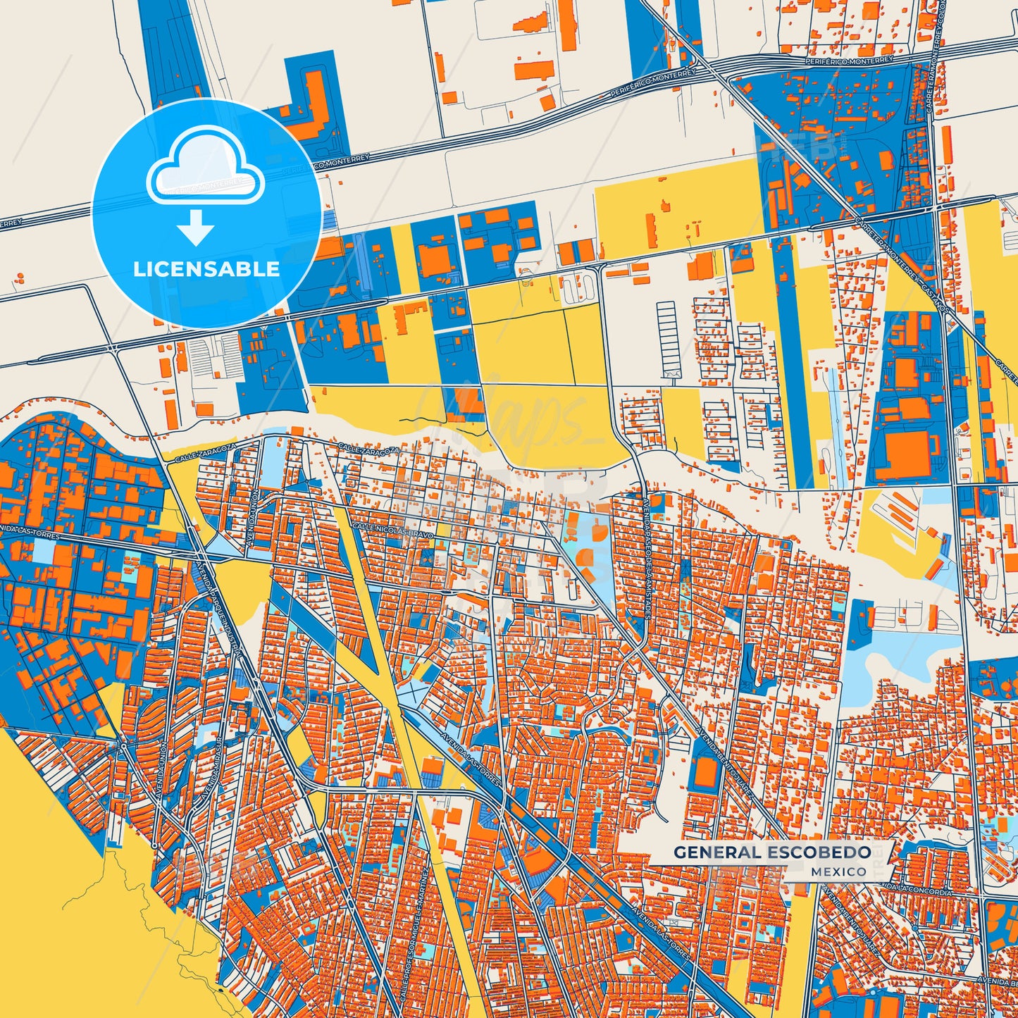 Canvas Print Template of General Escobedo Street Map