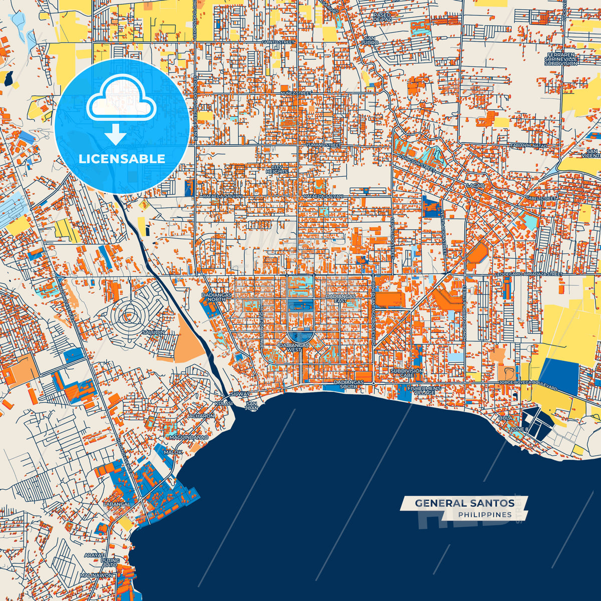 Canvas Print Template of General Santos Street Map