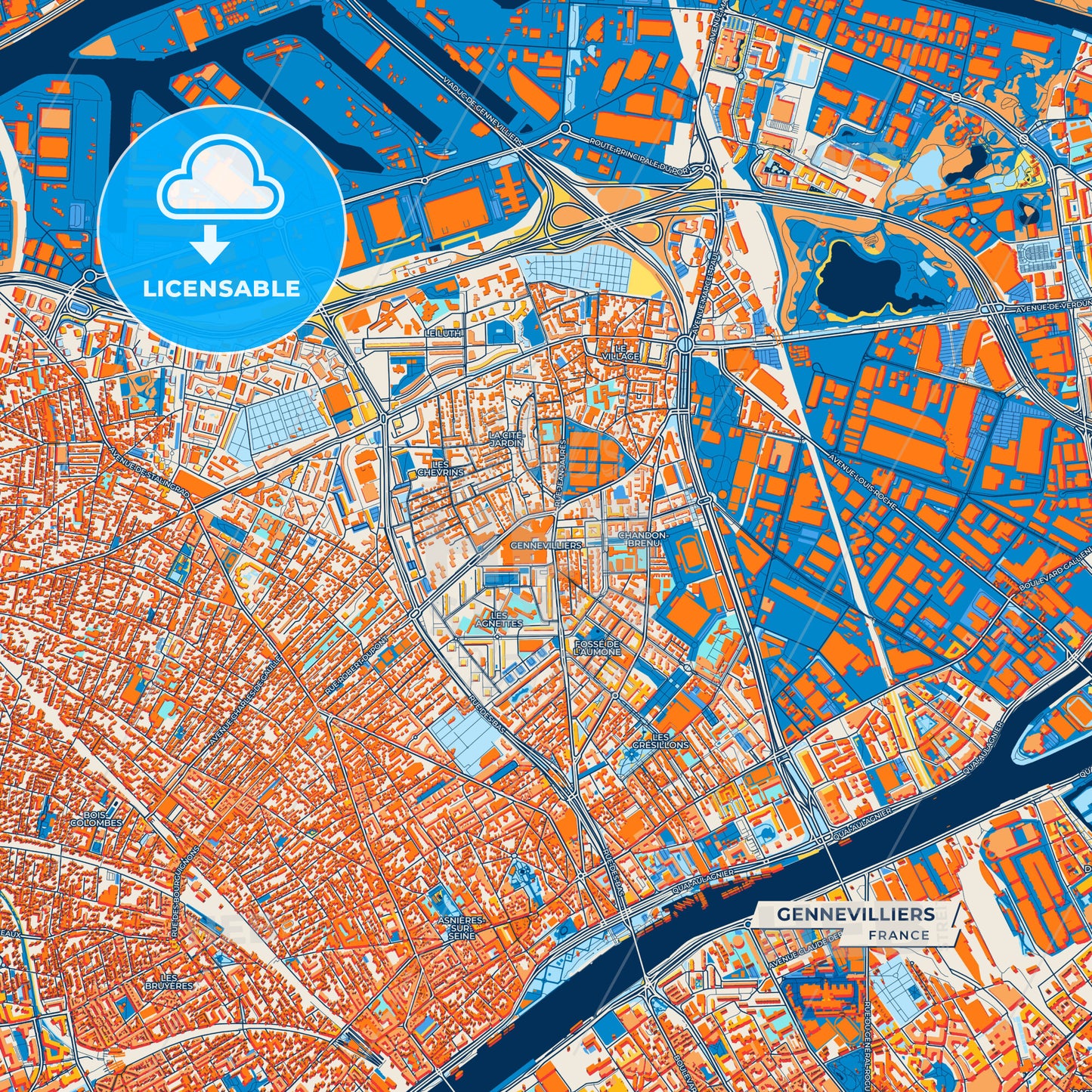 Canvas Print Template of Gennevilliers Street Map