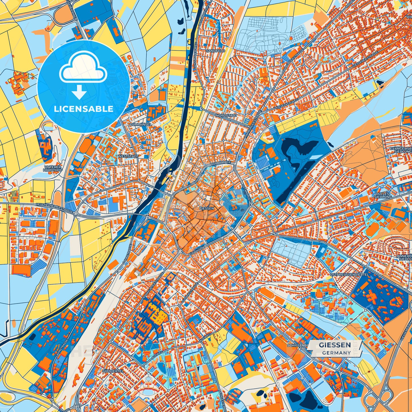 Canvas Print Template of Gießen Street Map