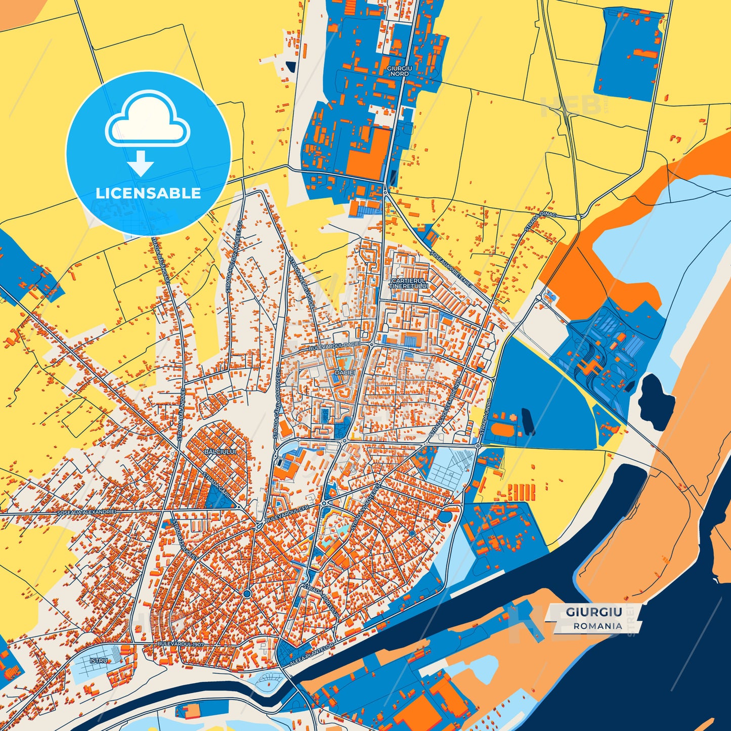 Canvas Print Template of Giurgiu Street Map