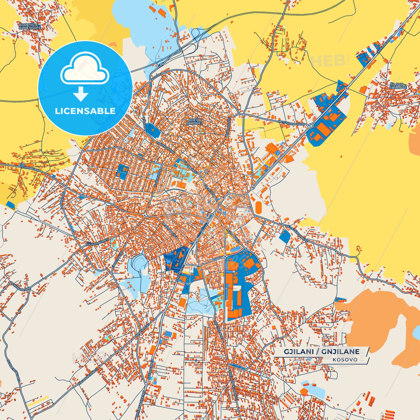 Canvas Print Template of Gjilani / Gnjilane Street Map
