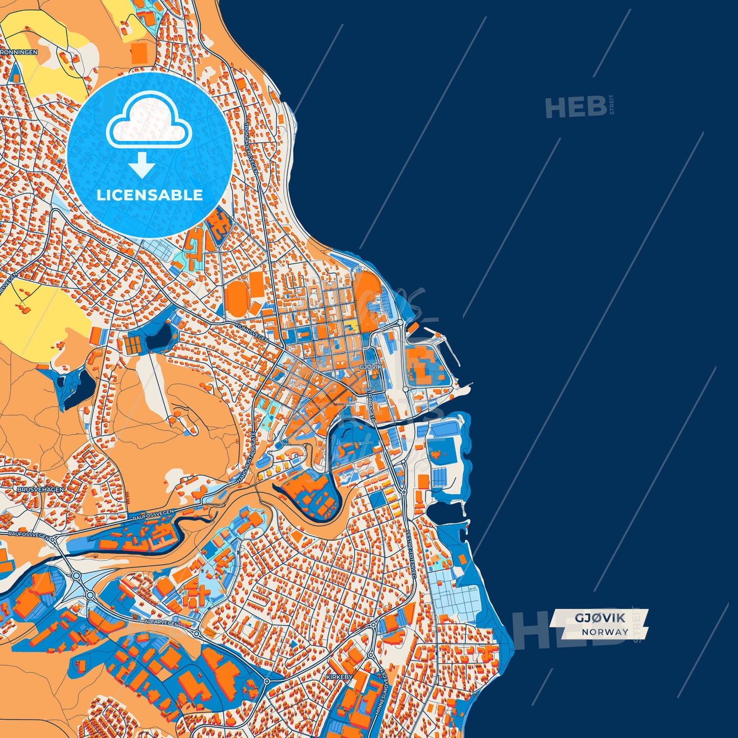 Canvas Print Template of Gjøvik Street Map