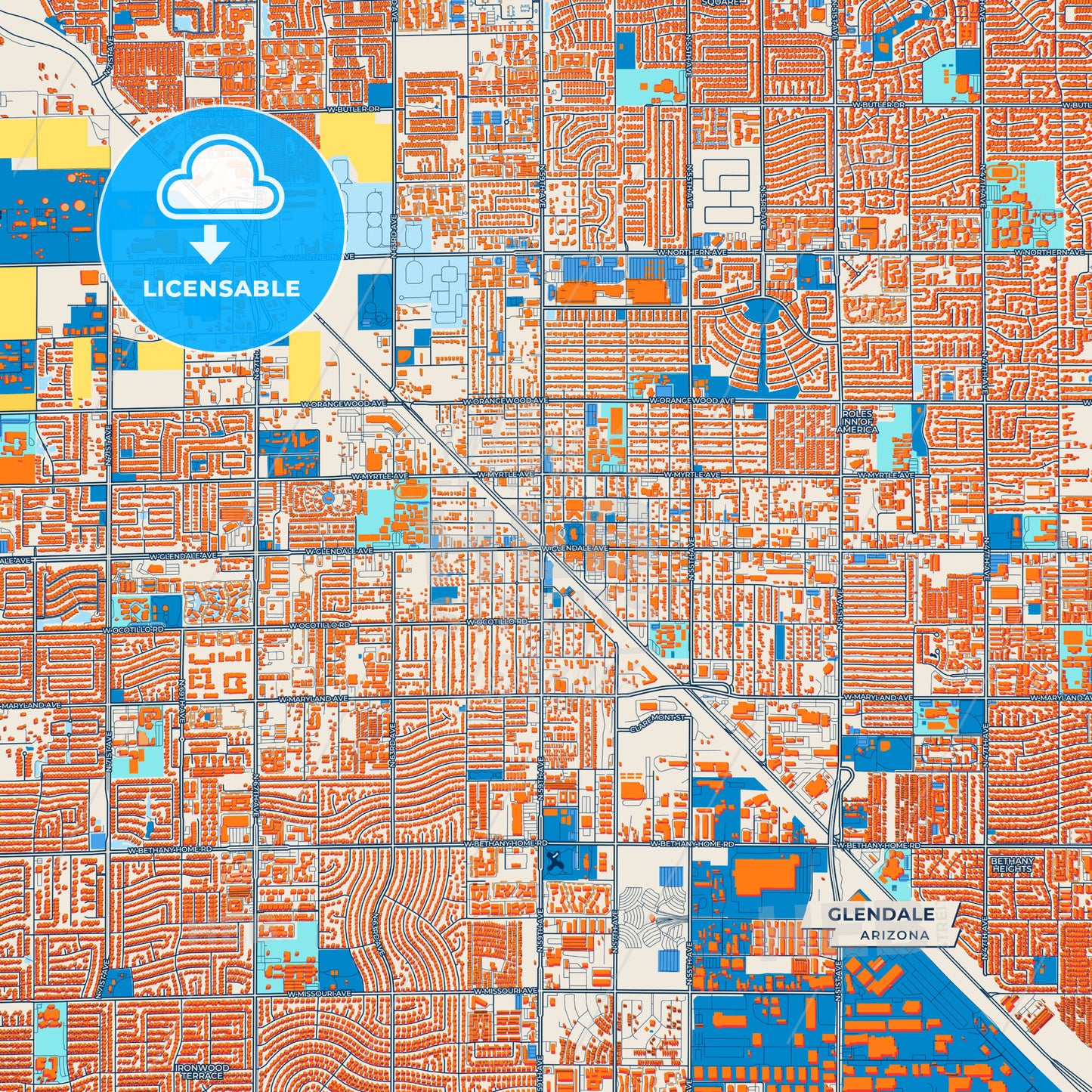 Canvas Print Template of Glendale Street Map