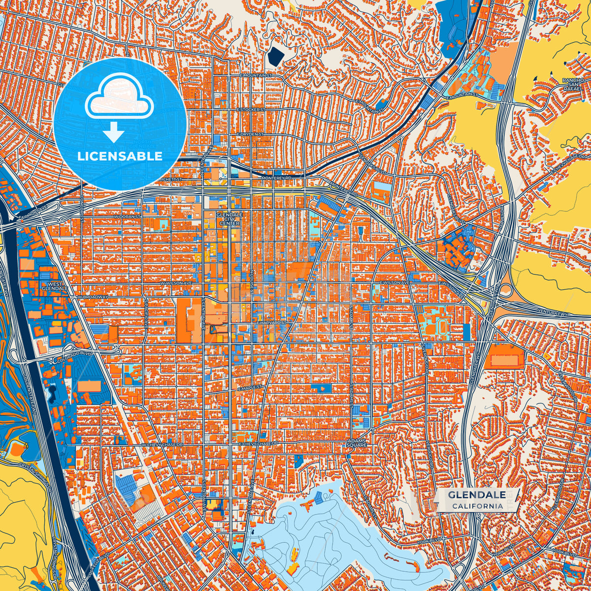 Canvas Print Template of Glendale Street Map