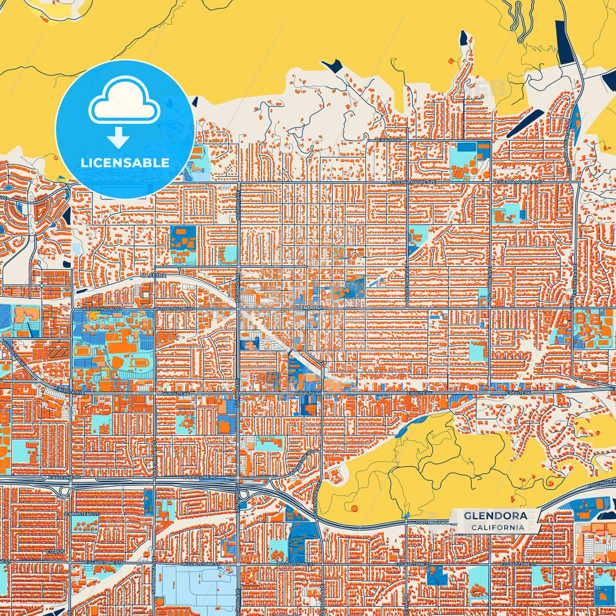 Canvas Print Template of Glendora Street Map