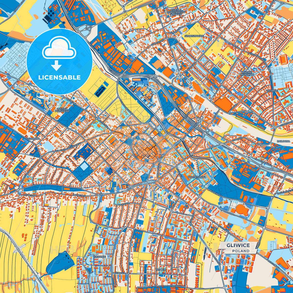 Canvas Print Template of Gliwice Street Map