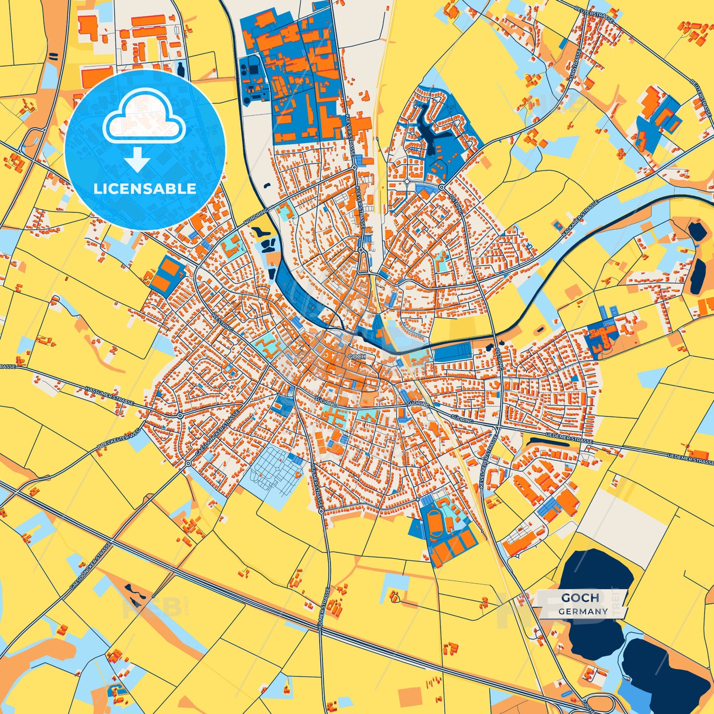 Canvas Print Template of Goch Street Map