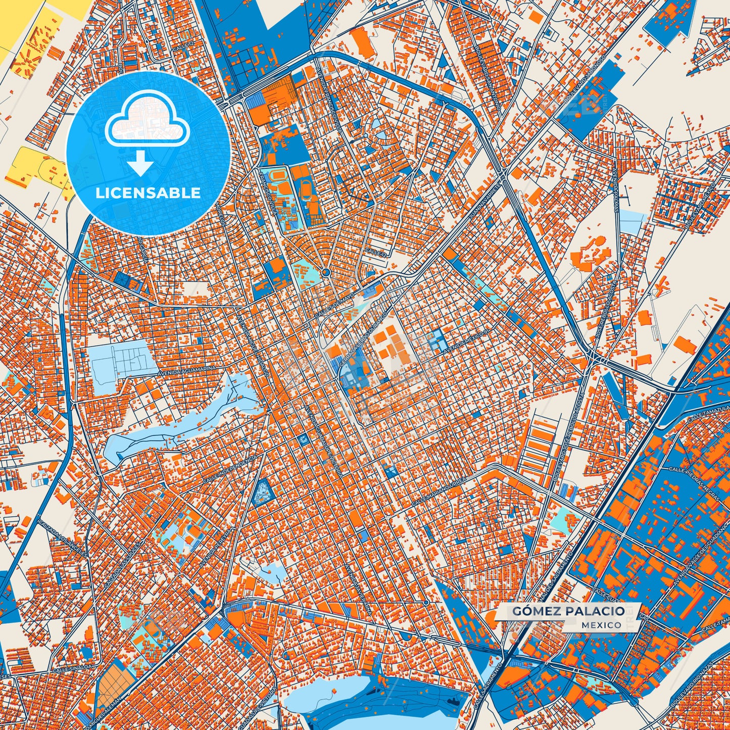 Canvas Print Template of Gómez Palacio Street Map