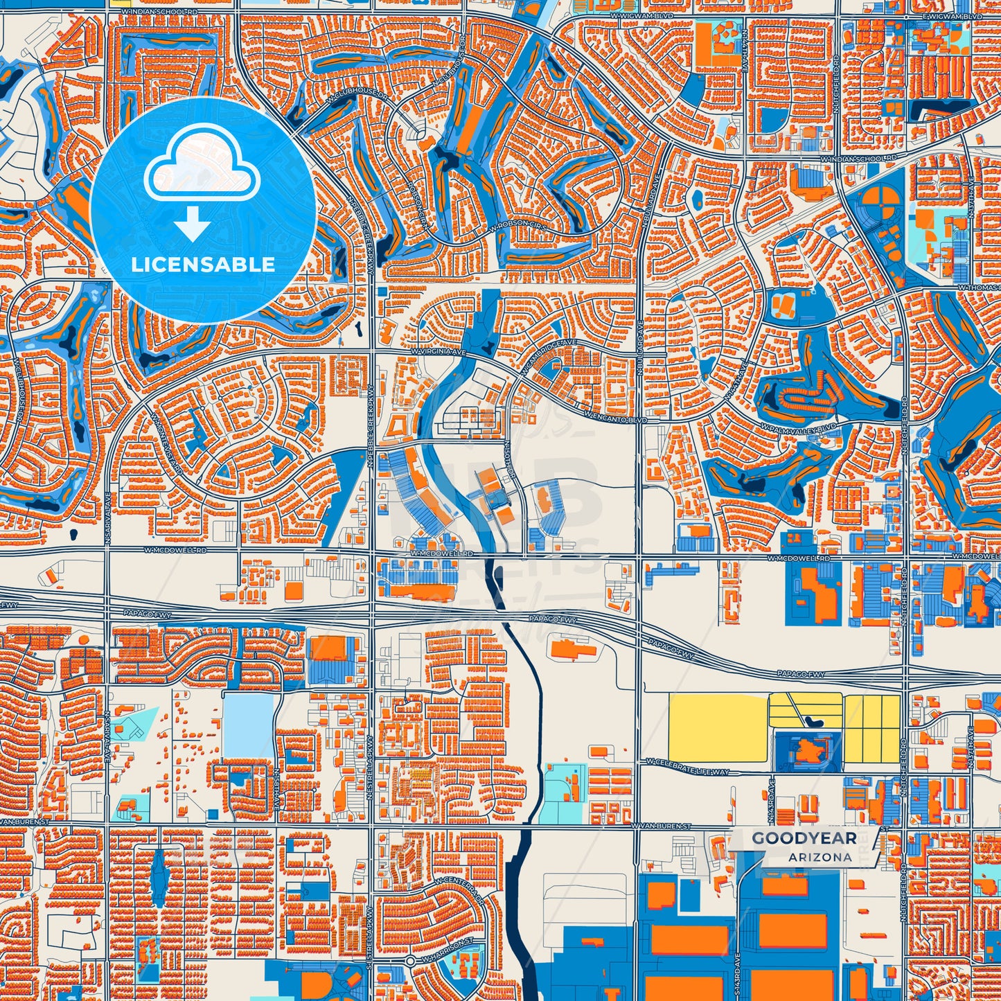 Canvas Print Template of Goodyear Street Map