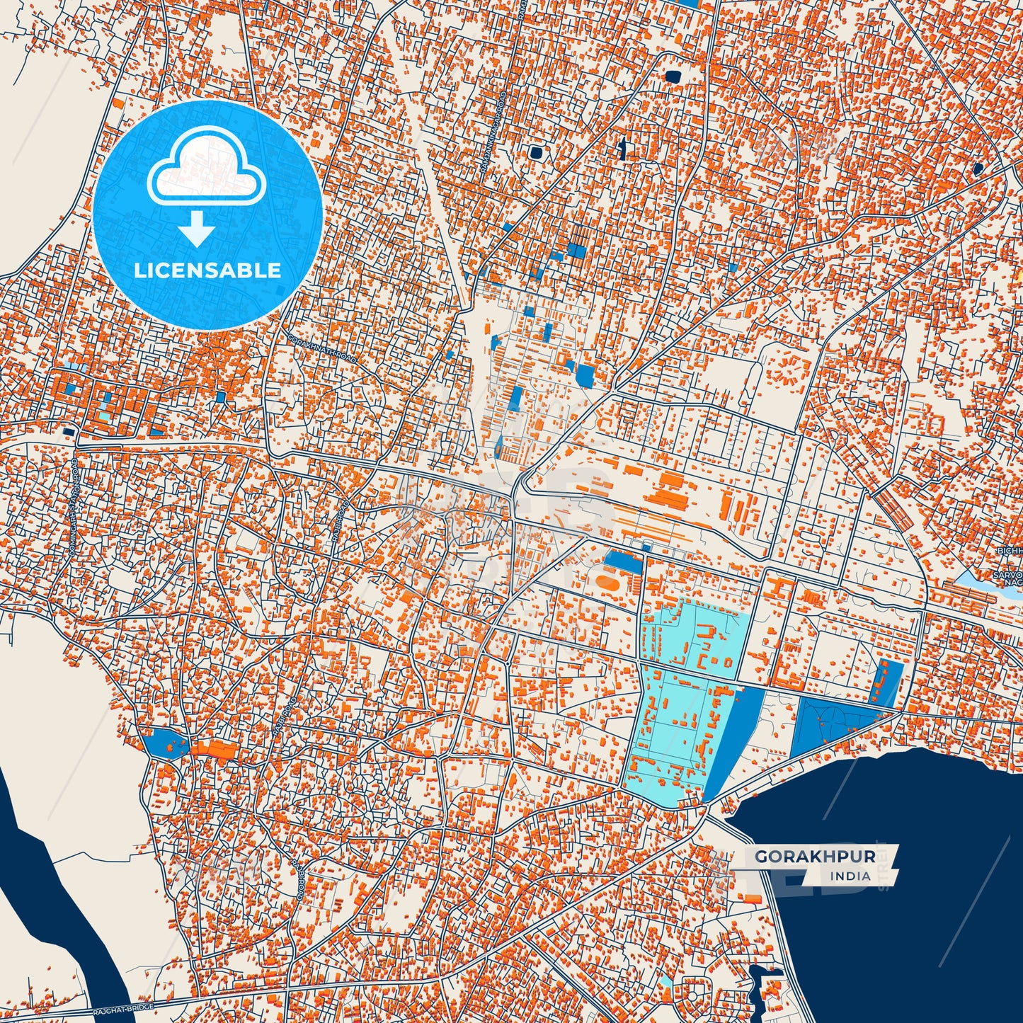 Canvas Print Template of Gorakhpur Street Map