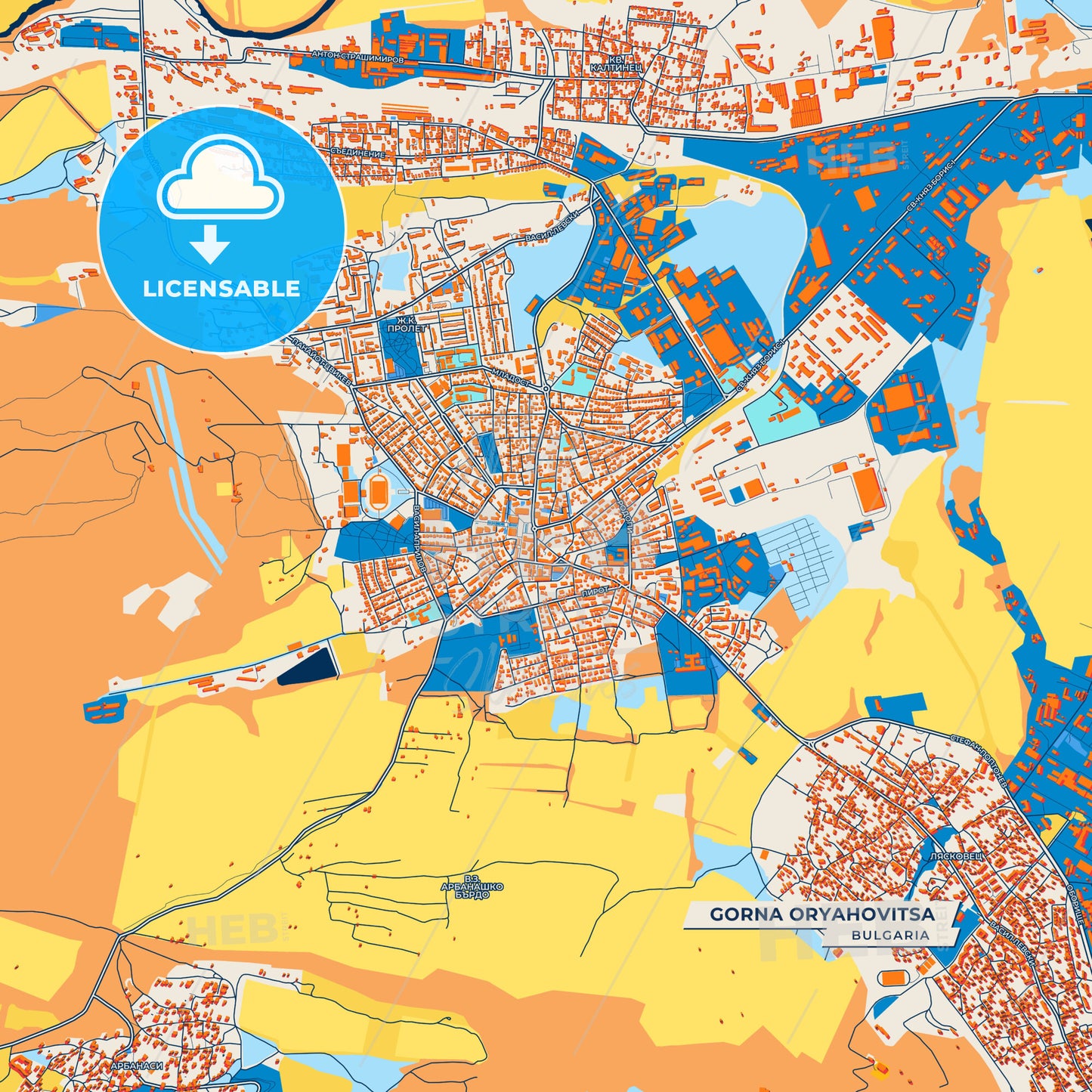 Canvas Print Template of Gorna Oryahovitsa Street Map