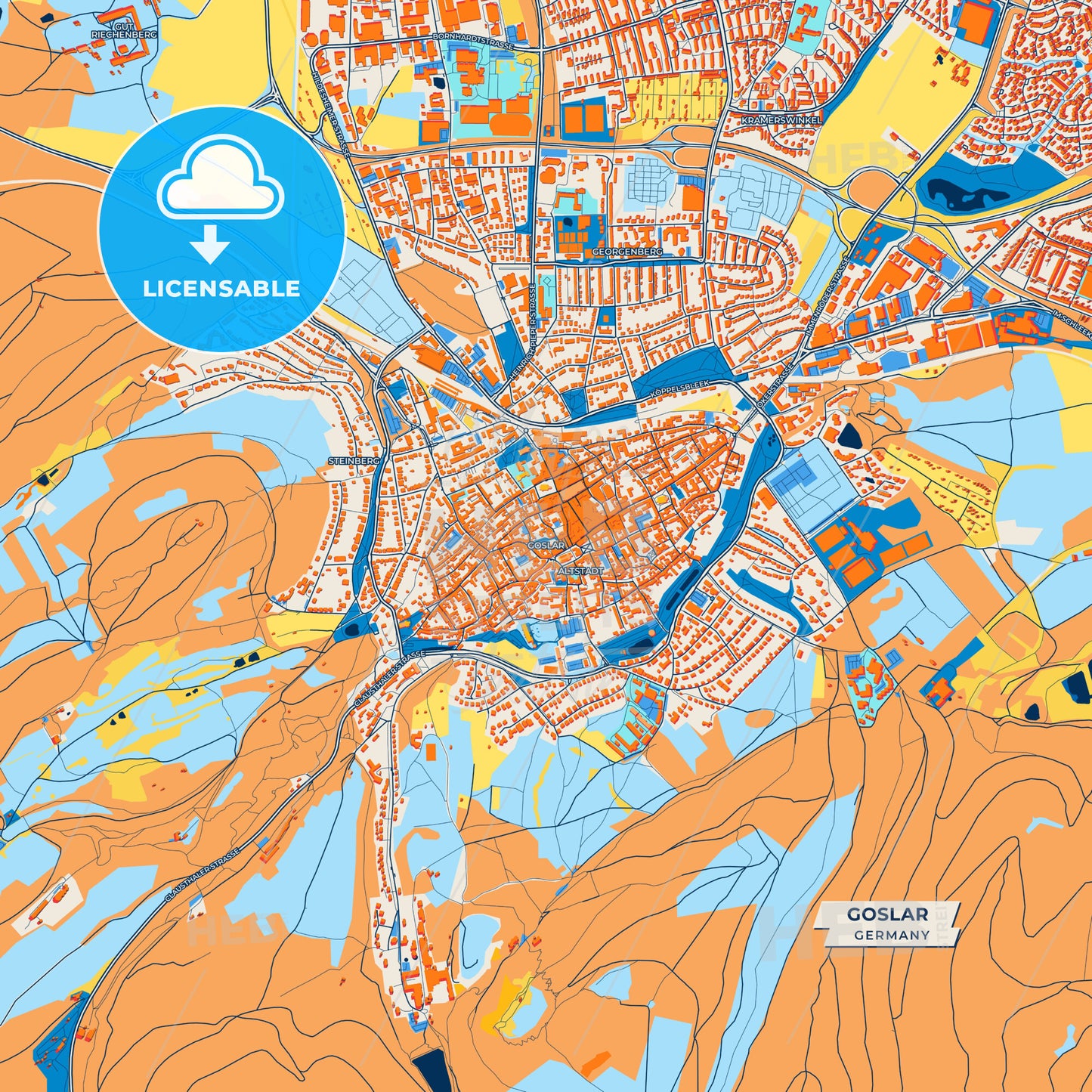 Canvas Print Template of Goslar Street Map
