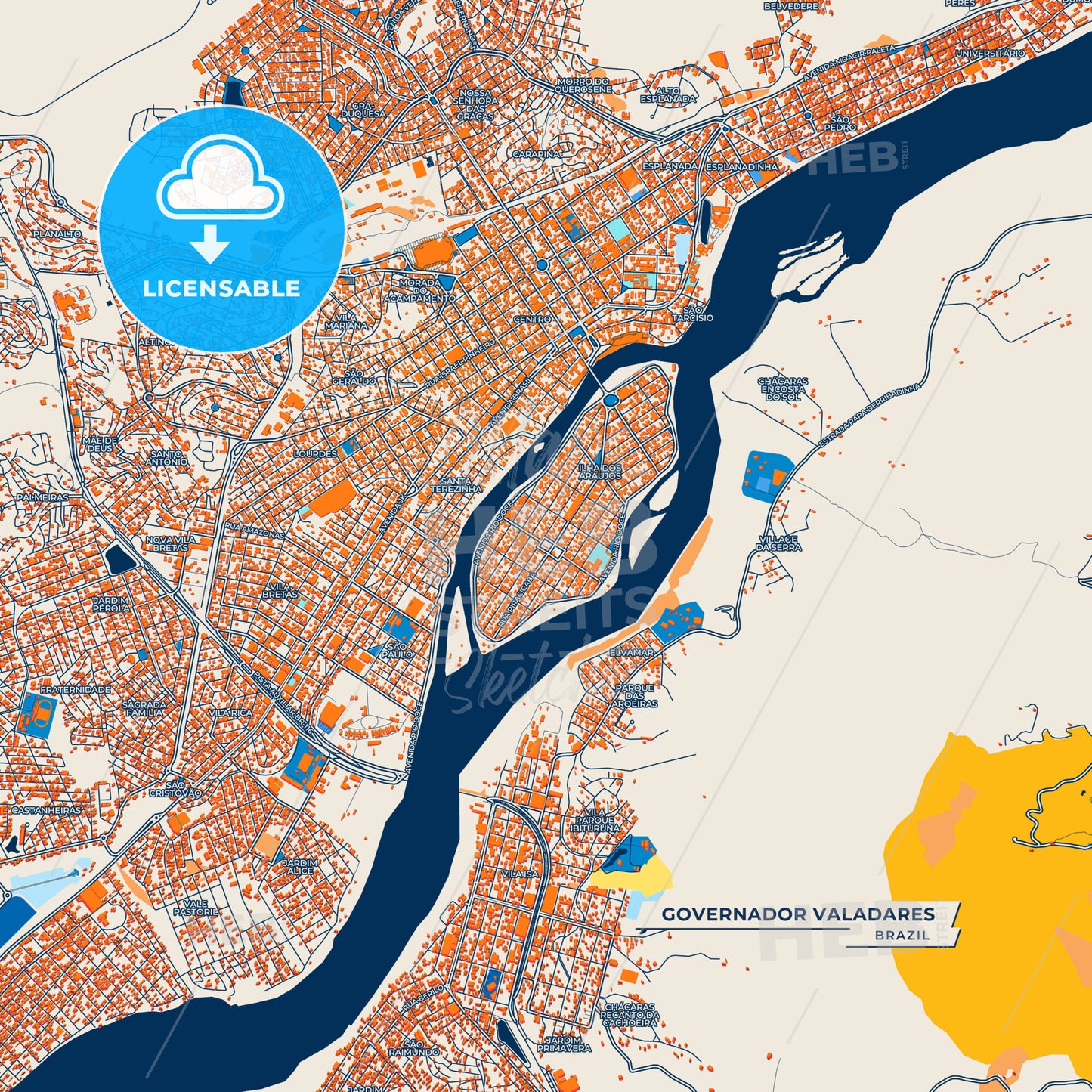 Canvas Print Template of Governador Valadares Street Map