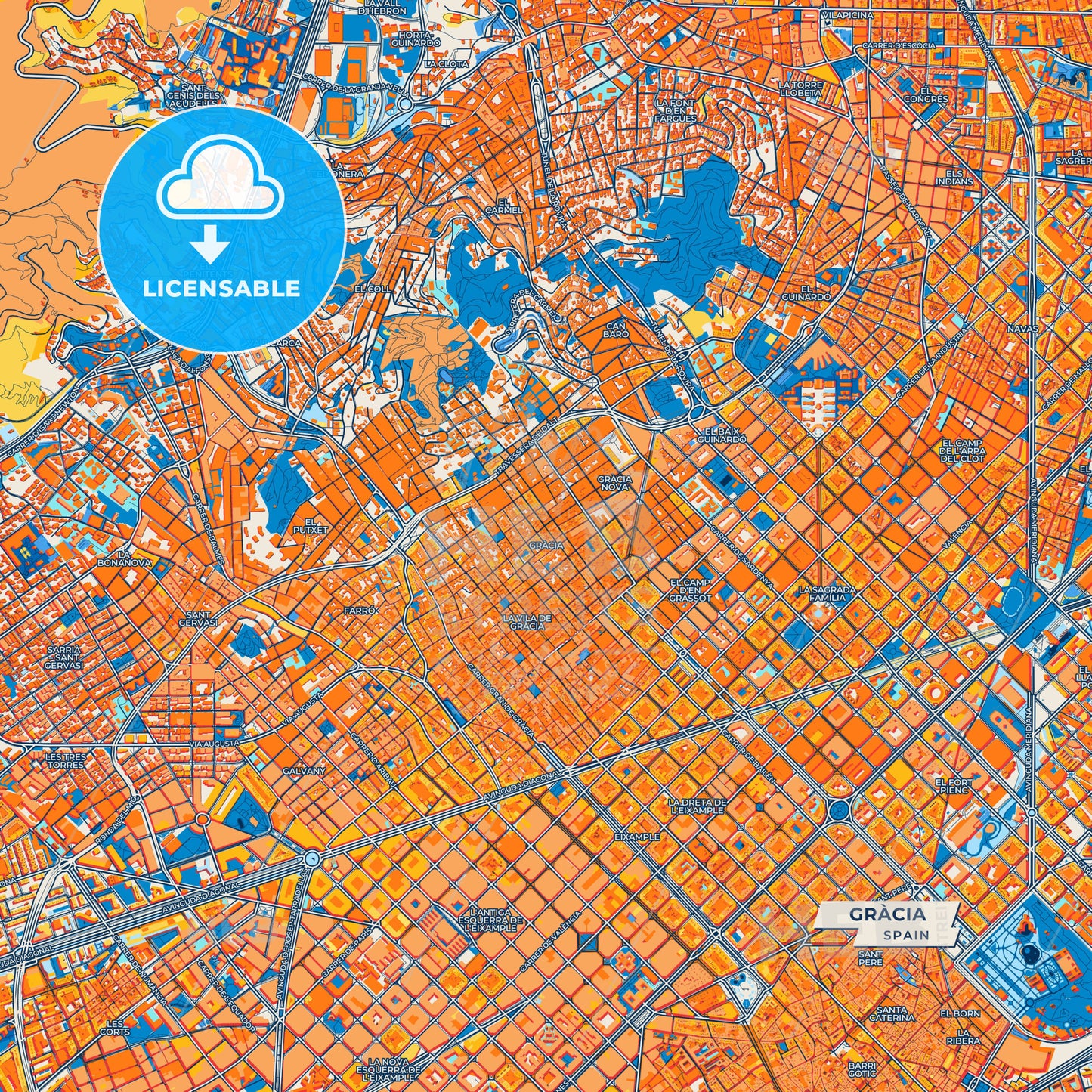 Canvas Print Template of Gràcia Street Map