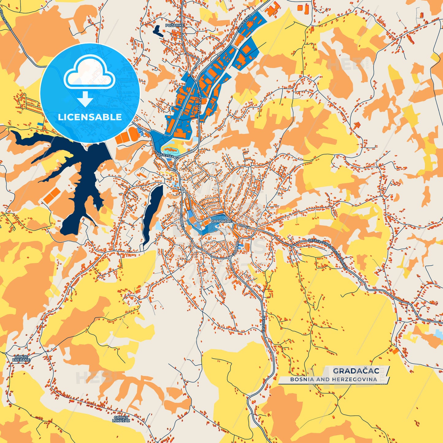 Canvas Print Template of Gradačac Street Map