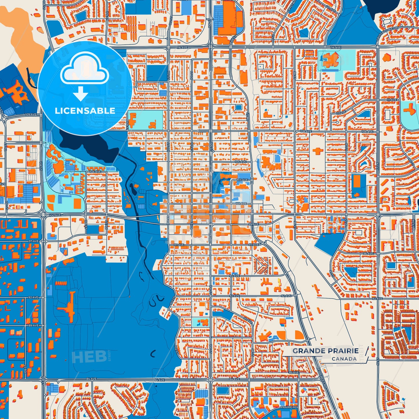 Canvas Print Template of Grande Prairie Street Map