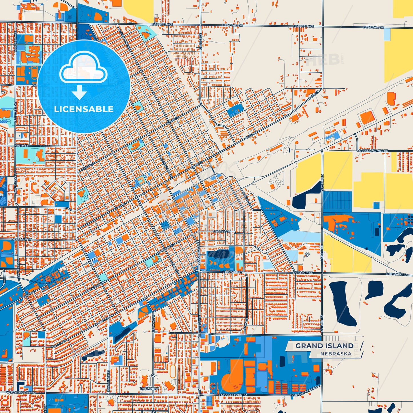 Canvas Print Template of Grand Island Street Map