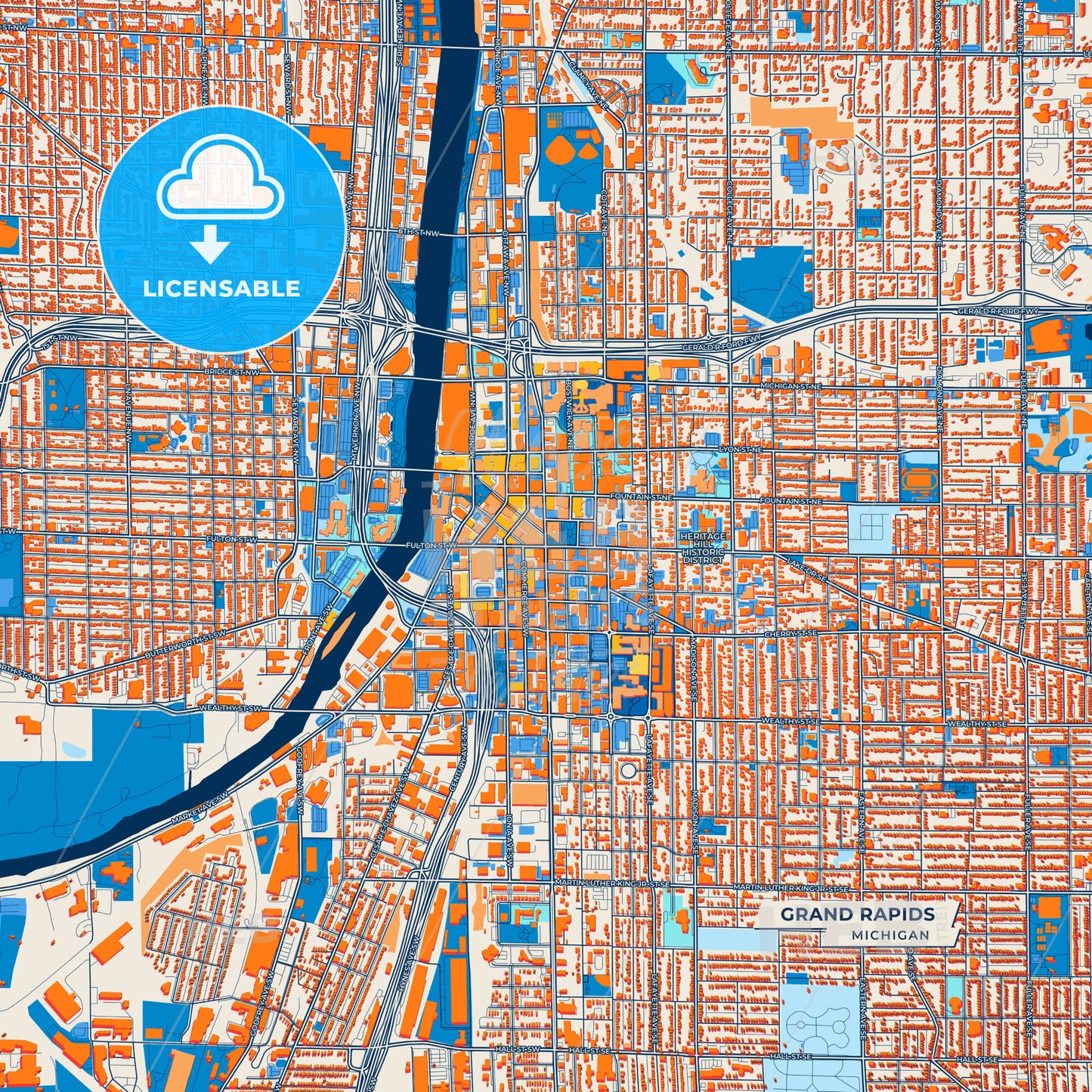 Canvas Print Template of Grand Rapids Street Map