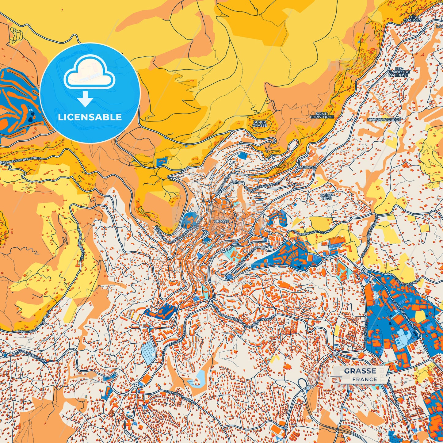 Canvas Print Template of Grasse Street Map