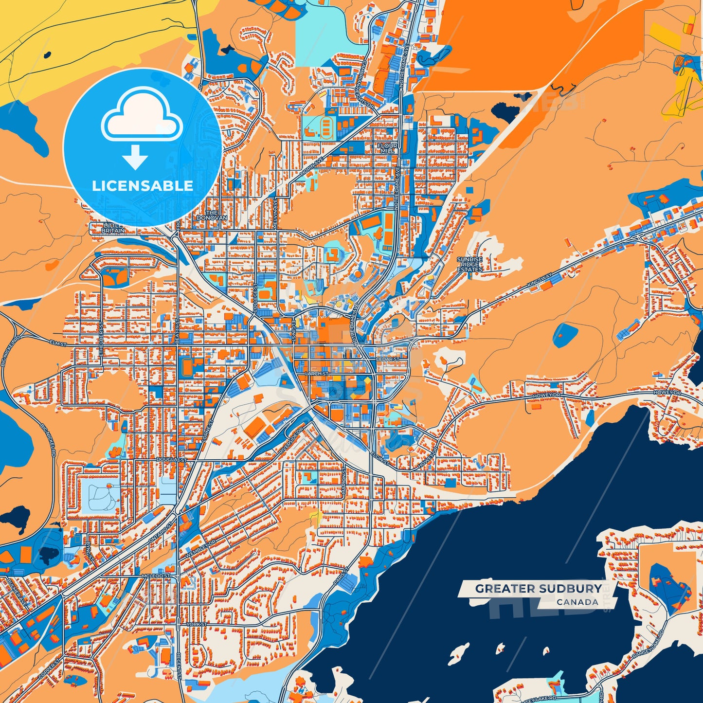 Canvas Print Template of Greater Sudbury Street Map