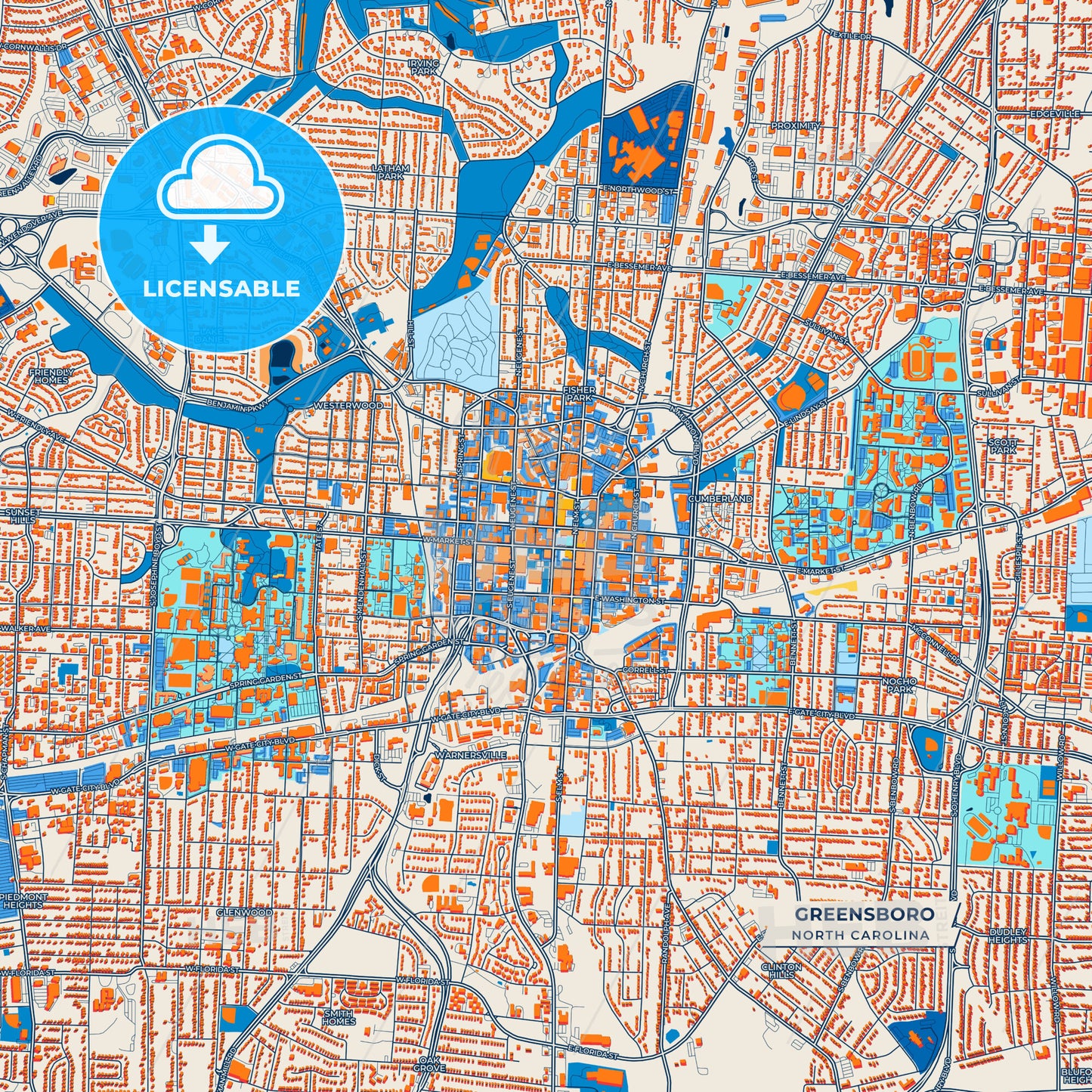 Canvas Print Template of Greensboro Street Map