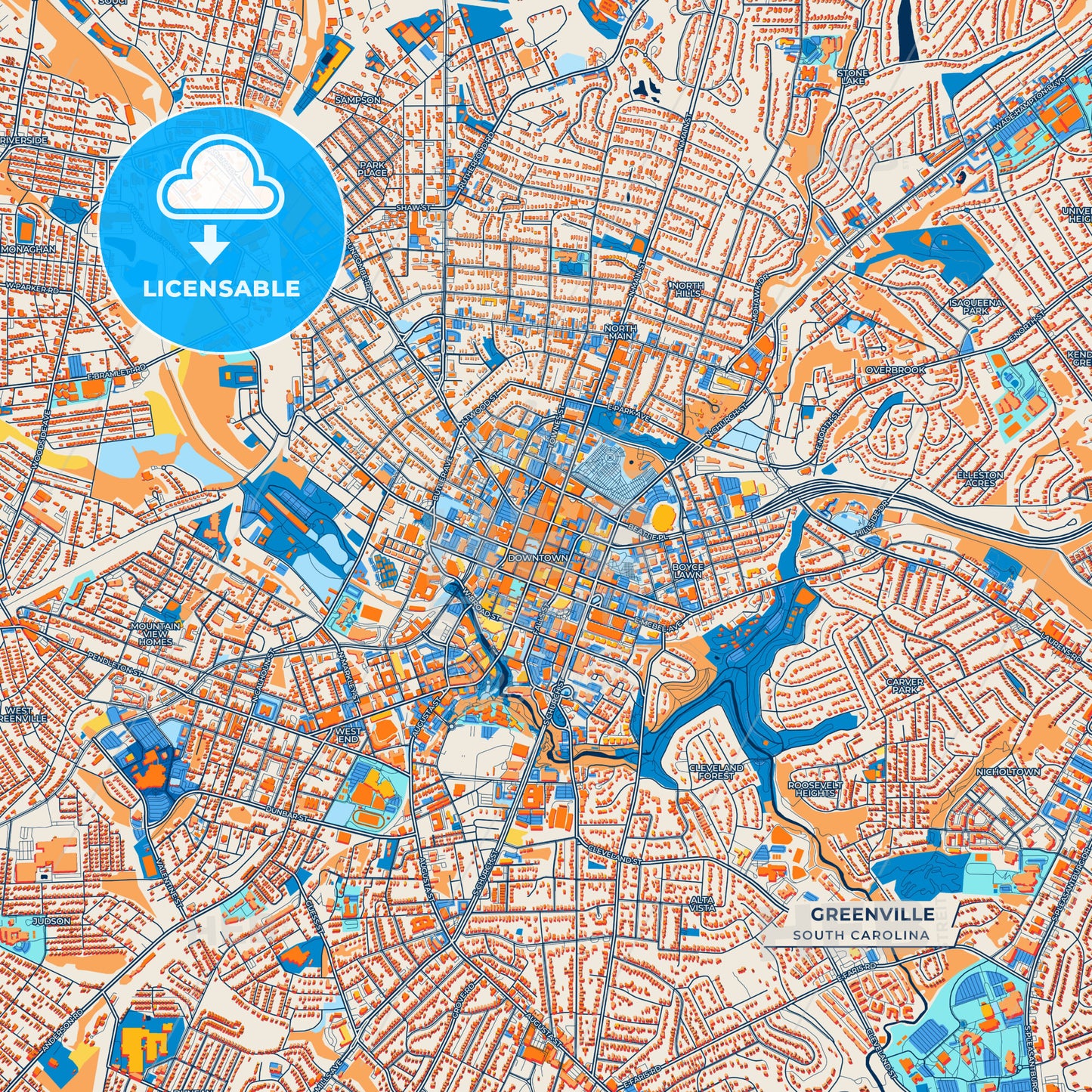 Canvas Print Template of Greenville Street Map