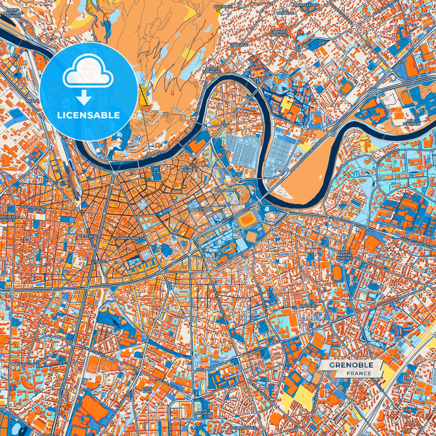 Canvas Print Template of Grenoble Street Map