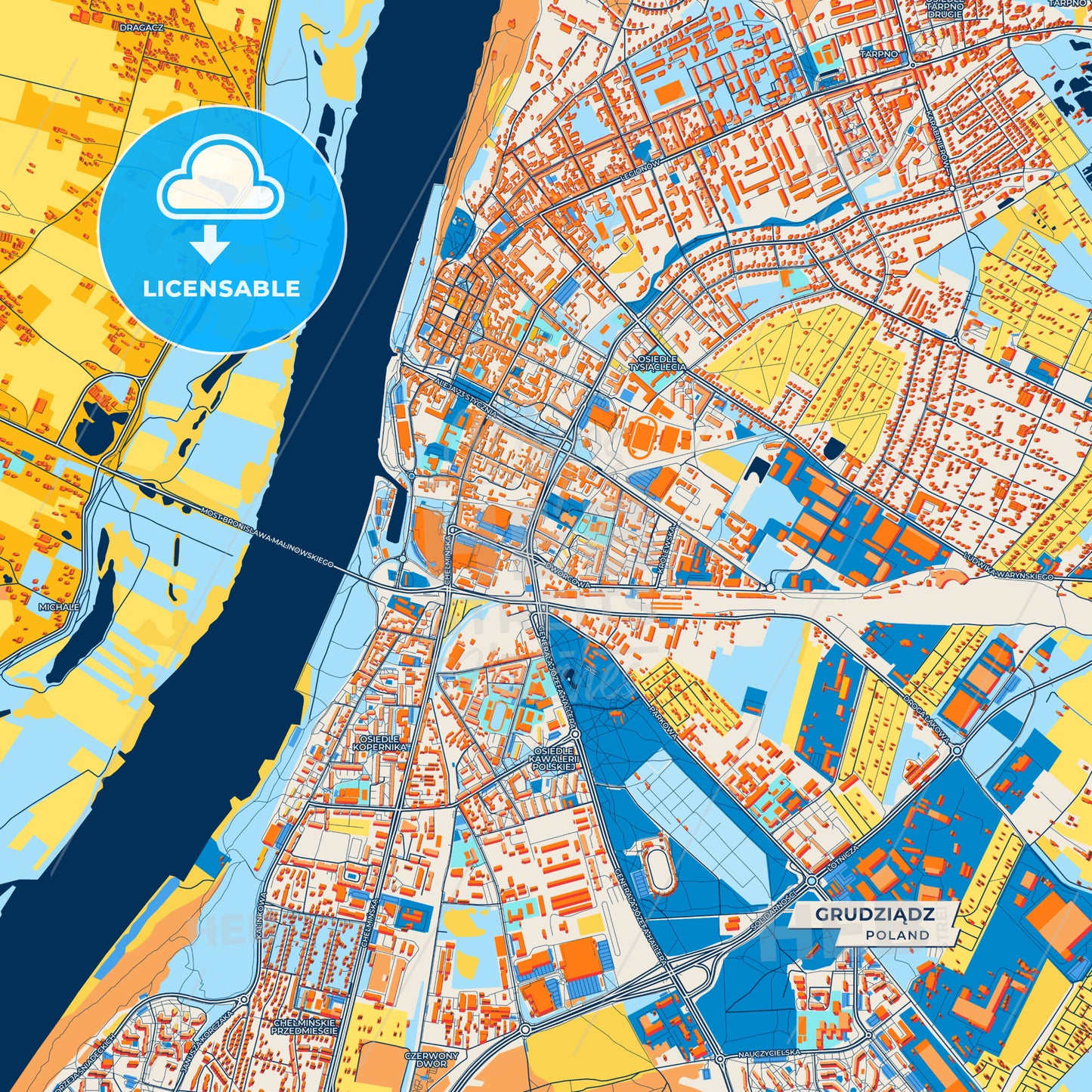 Canvas Print Template of Grudziądz Street Map