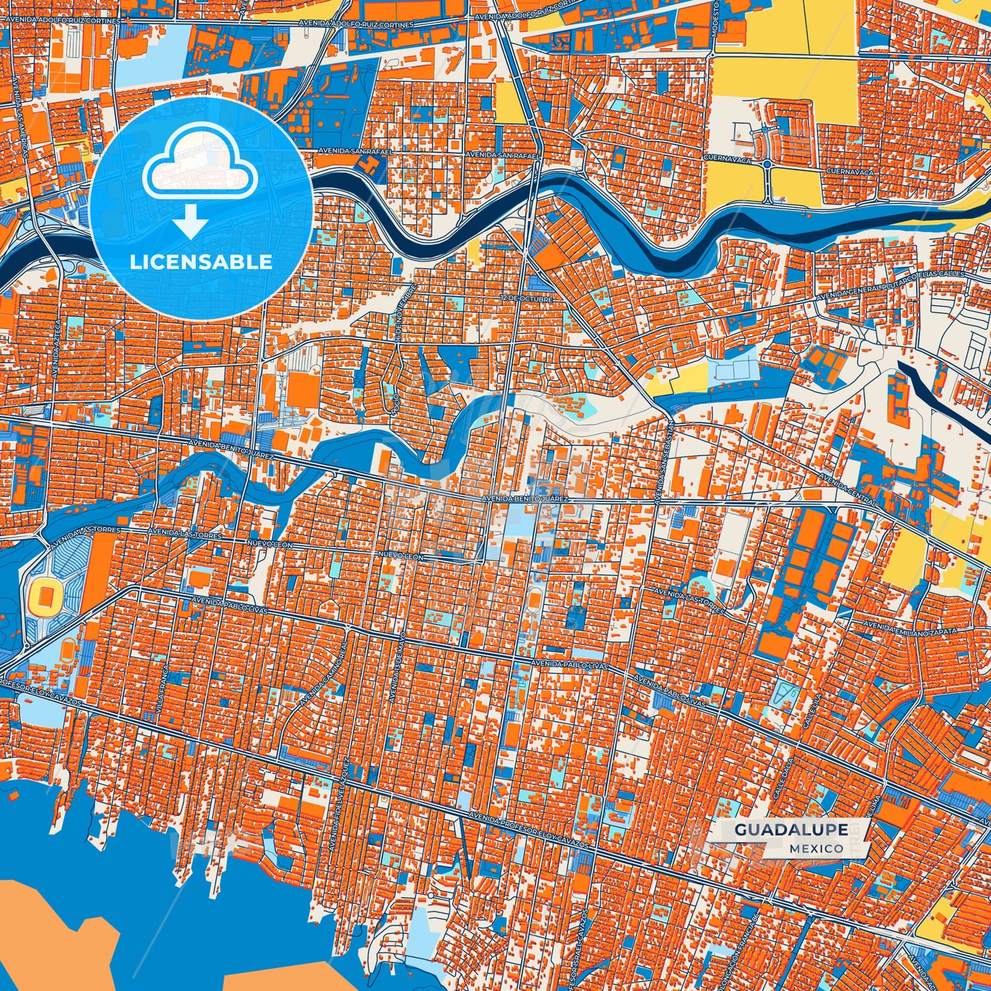 Canvas Print Template of Guadalupe Street Map