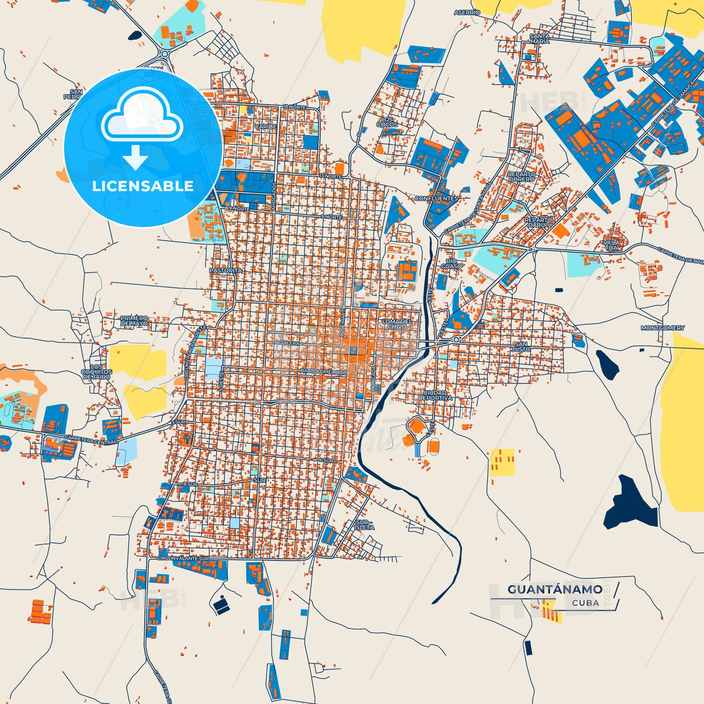 Canvas Print Template of Guantánamo Street Map